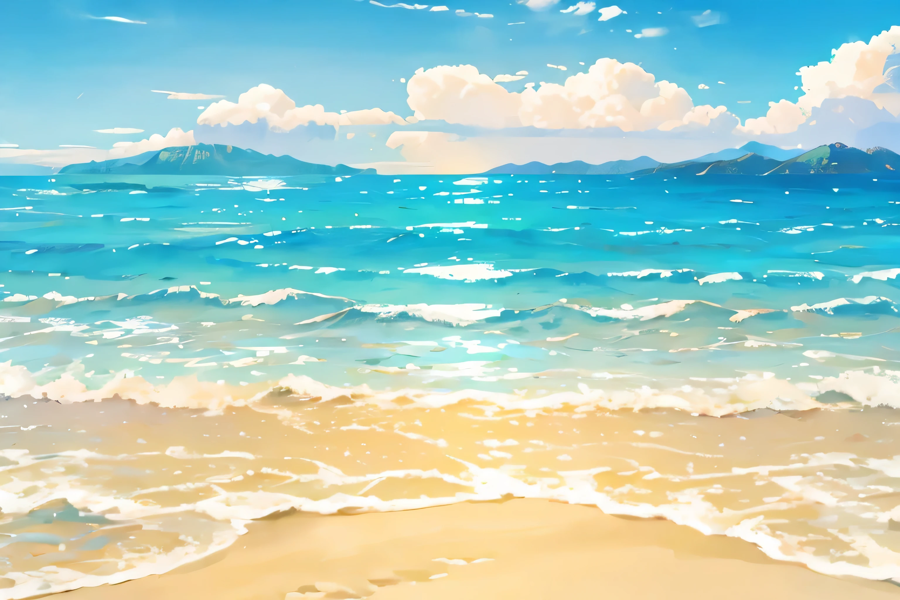 summer、beautiful beach、cloud、null、Wave、horizontal line、distant mountain、Ocean、sandy beach