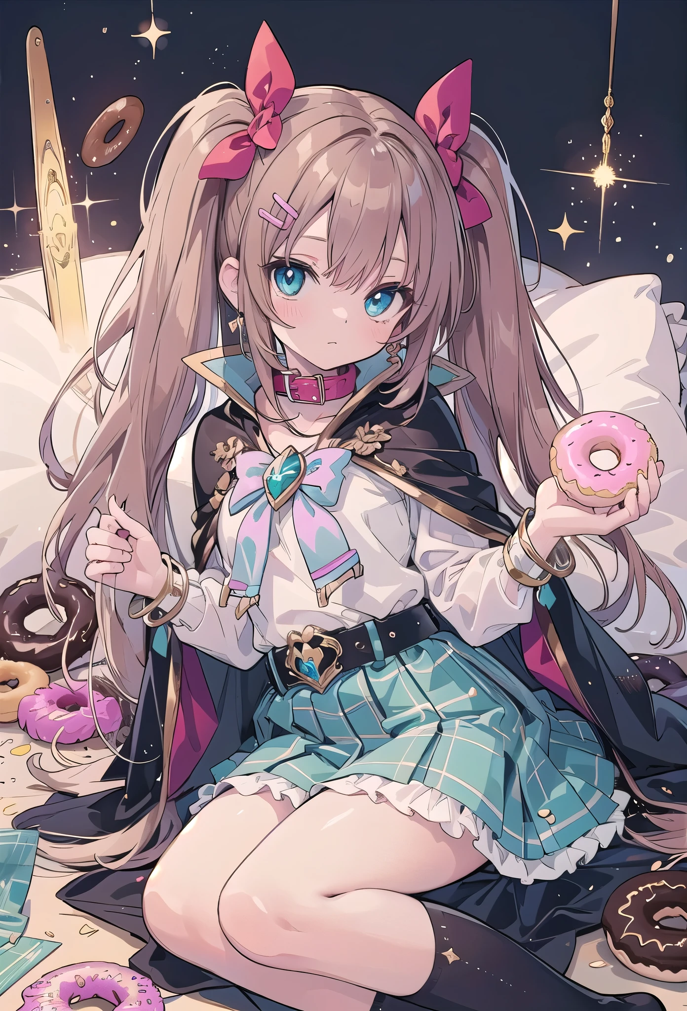 ((Highly accurate drawing in every detail)Extremely precise depiction)[High resolution],(detailed illustrations,Very detailed and precise drawing,Delicate drawn lines with tempo,Realistic texture expression),[color traced main line],[spring park[flower bed]],(HENTAI anime Girl (Pretty) 16 years old ((tall)skinny)([twin tails]I tie my hair in a ring shape.[Fine hair type])((donut magical girl))[Idol],(donut hair clip[ribbon])(light reddish brown blazer jacket(cape with collar((checked pareo skirt)))[lace ruffles (ribbon)]])(knee high socks)]][preppy style],(donut bangle)(donut belt buckle)[donut choker][donut anklet],[transparency [soft ambient light] gravure [Colorful],(intricate and beautiful decoration [Dense detail]),(Fine and beautiful skin expression [transparency]),((Precisely drawn eyes))[完璧な目のdetailed((Beautiful eyes like jewels)Iris drawn in precise detail)[clearly drawn pupils]],[eye light[Pinpoint lighting for the eyes]],[long and beautiful eyelashes],[precisely drawn hair [美しく艷やかな髪のdetailed]],(完璧な手のdetailed [Beautiful fingers with no damage [beautiful nails]]),(perfect anatomy(perfectly balanced proportions))[[full body portrait]],[ideal color coordination(Accurate simulation of light and material interactions)],([precision detail](detailed,High definition)),[[pale and gentle colors]][Visual art that tells a story].