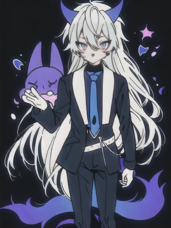 solo, 1boy,「white hair,cerulean blue」long hair,  {{nighthawk mask}},  There&#39;s a man wearing a costume, {fox tail,} {one wing of a crow} Farson!!!!, furry Farson, furry characters, furry anime, Farson, furry paws furry, Furry shots, there is nothing, very hairy, furry artist, upright, [[[Anthropomorphic Nue]]] virtual youtuber, full body