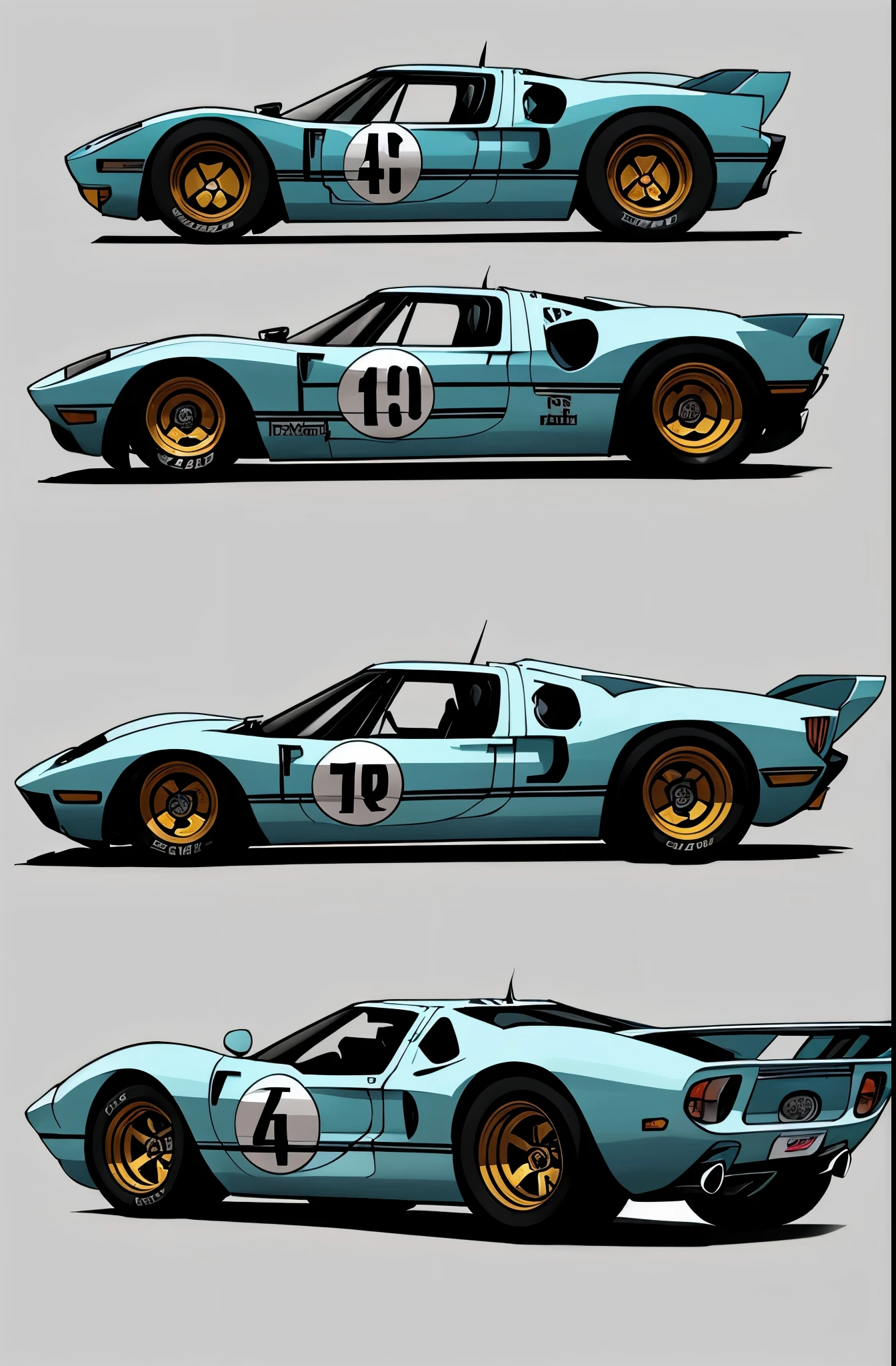 Ford gt40, liberty walk, wide body, sketch,
cartoonish, comic strip, rendering, large wheels, bagged, slammed to the ground, empty parkinglot, style dessin manga, couleur