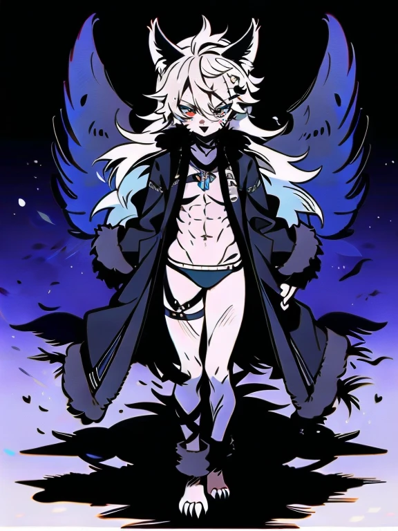 solo, 1boy,「white hair,cerulean blue」long hair,  {{nighthawk mask}},  There&#39;s a man wearing a costume, {fox tail,} {one wing of a crow} Farson!!!!, furry Farson, furry characters, furry anime, Farson, furry paws furry, Furry shots, there is nothing, very hairy, furry artist, upright, [[[Anthropomorphic Nue]]] virtual youtuber, full body
