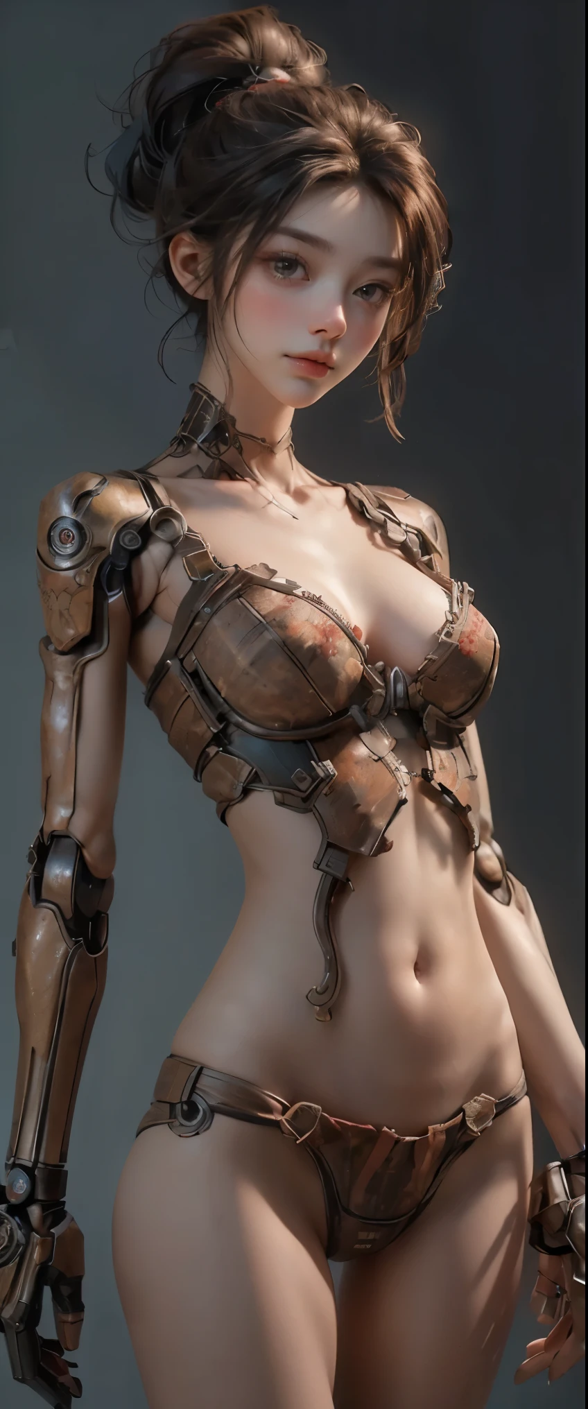 ((masterpiece, highest quality, Highest image quality, High resolution, photorealistic, Raw photo, 8K)), Mechanical Puppet, Her body is made of gears and a wooden framework. White background, A blank laboratory,