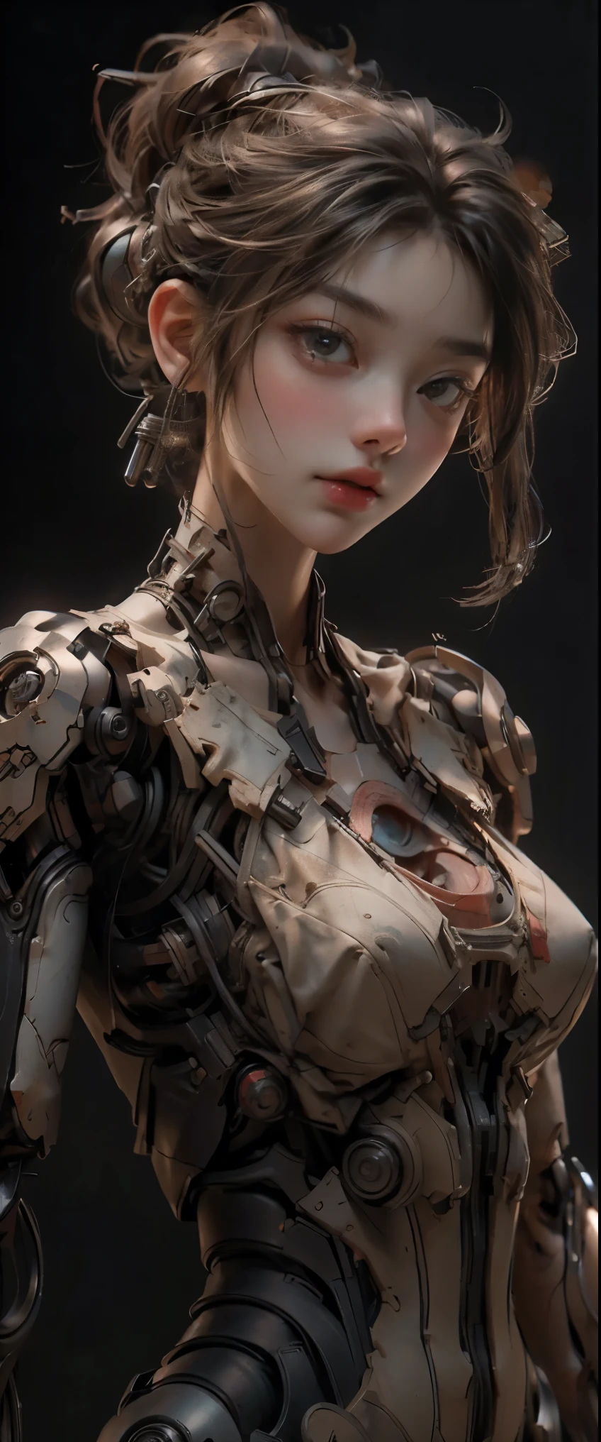 ((masterpiece, highest quality, Highest image quality, High resolution, photorealistic, Raw photo, 8K)), Mechanical Puppet, Her body is made of gears and a wooden framework. White background, A blank laboratory, 