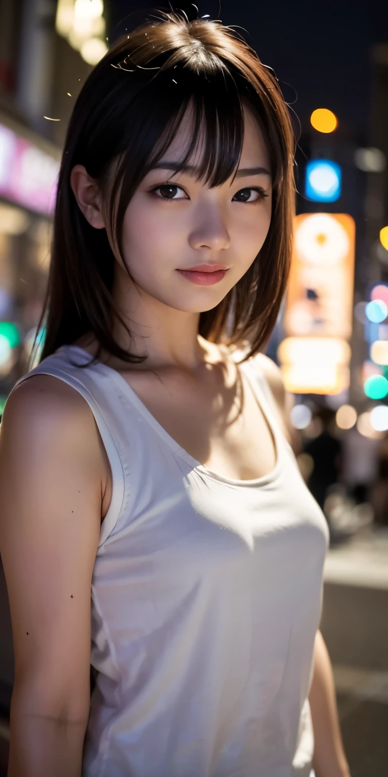 A close up of a woman standing on a city street at night - SeaArt AI