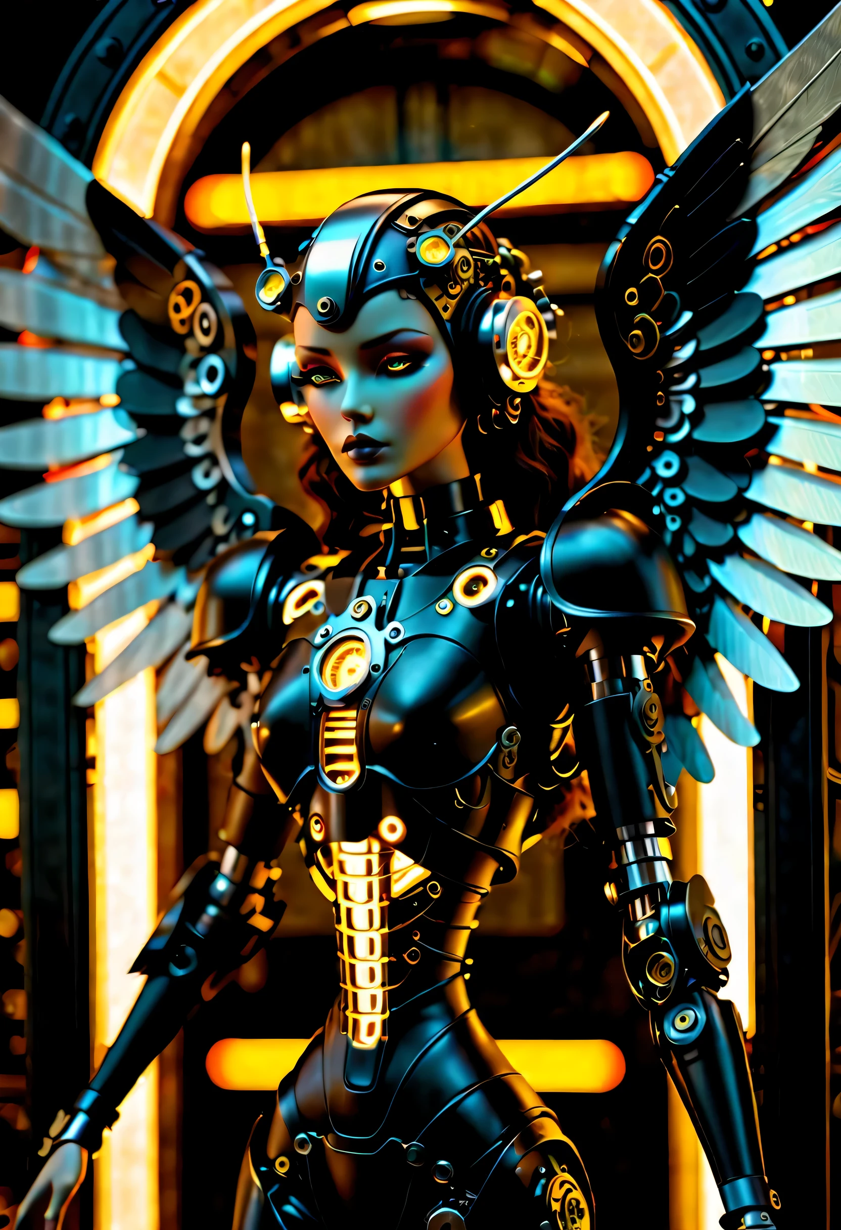 Clockpunk dark fantasy brush strokes, like a sad european young girl, Karakuri doll, A perfect porcelain machine stares solemnly, reflected in the mirror, Photorealistic rendering of impressive images, Skillfully drawn to evoke strong emotions, eyes express feelings of shame and regret, Incredibly clear and detailed, Instantly grab your audience&#39;s attention, Image quality is exceptional, Every feature is meticulously depicted., Make the scene feel almost concrete.