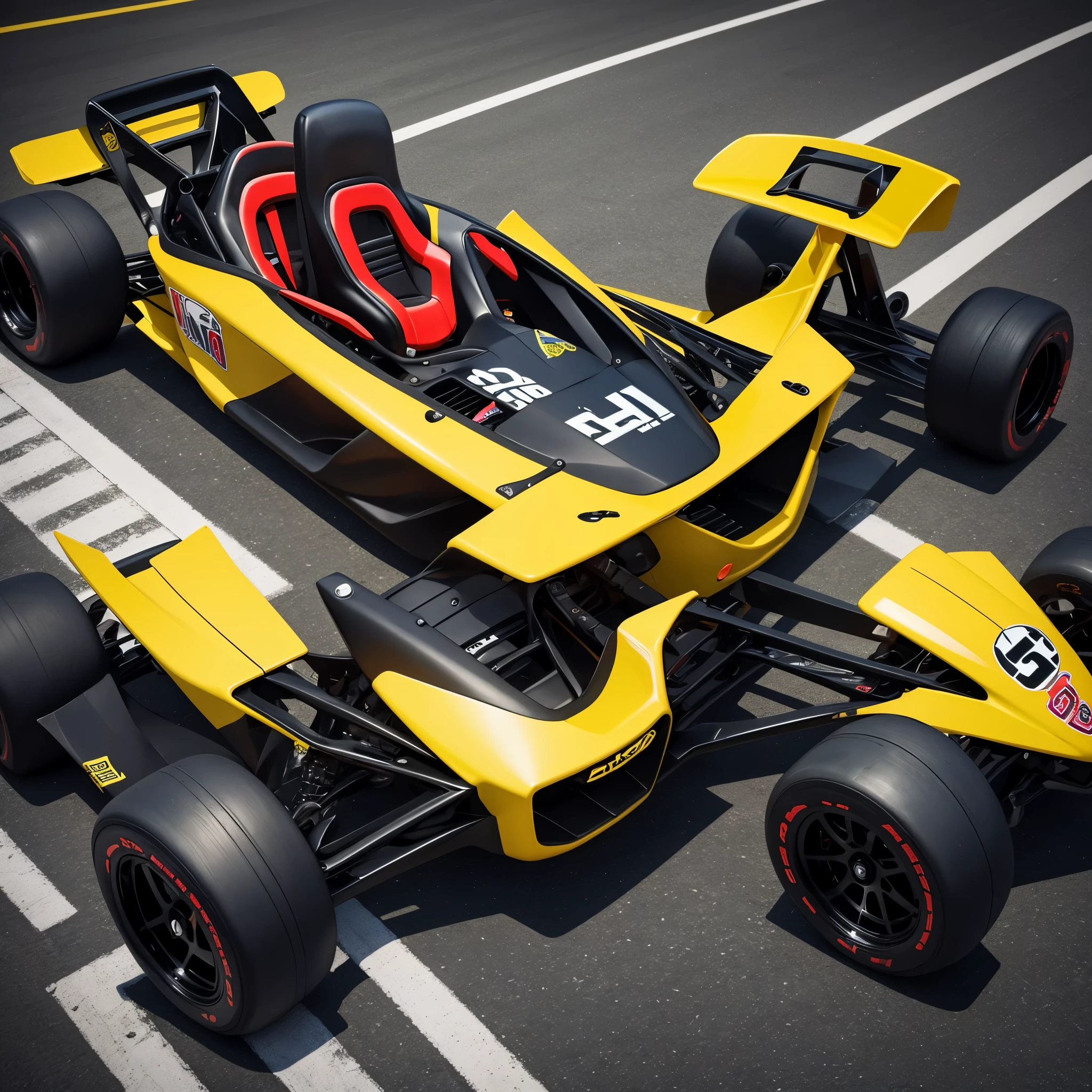 "Generate an image of a go-kart designed for young racers, featuring bright colors, oversized wheels, and playful graphics."