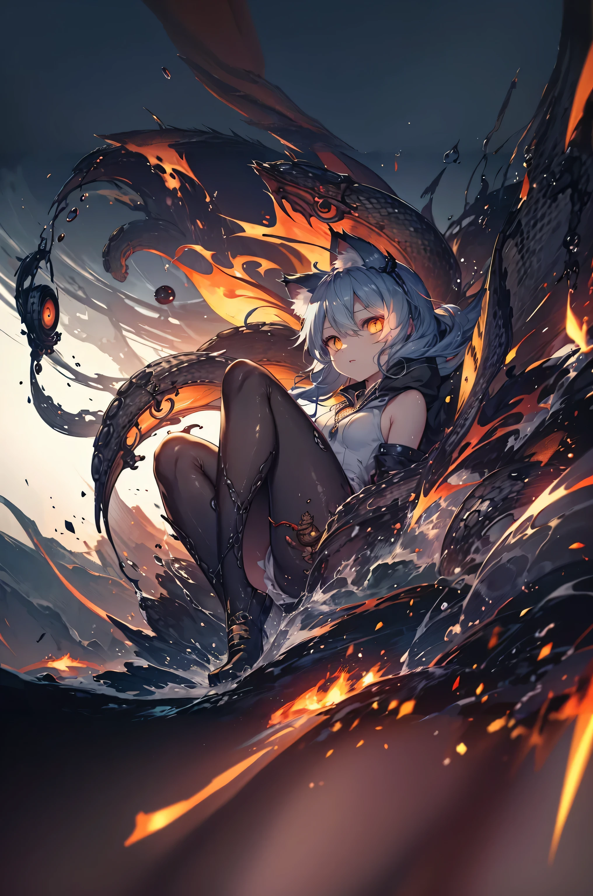 （Browsing Caution）,（Highest quality）,（8k）,The part that comes into contact with the lava catches fire and burns.,Flame-covered tentacles,Clothes on fire,Scream,scream,Vagina burned with lava,（Black smoke coming from the vagina）,Burns all over the body,burningの触手,膣内に触手を挿入されHumiliationされる1人の少女,Red-hot lava tentacles,Tentacle insertion,Insert into the vagina,Humiliation,Sex with tentacles,Lava field,dark,burning,indirect lighting,Flickering flames,Girl&#39;s body burned by lava,Scream,scream,