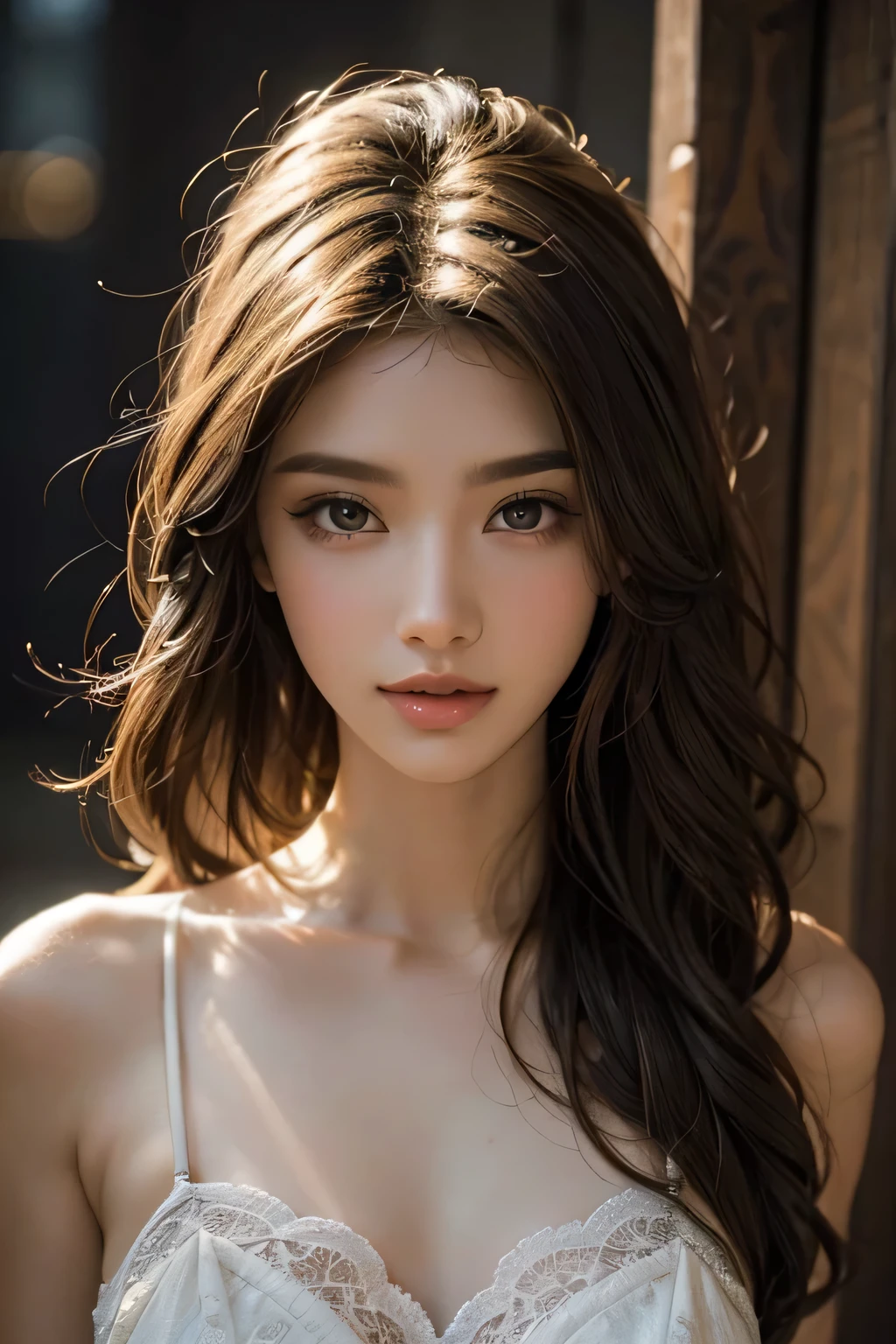 bedroom background, (masterpiece:1.3), (8k, photorealistic, RAW photo, best quality: 1.4), (1girl), beautiful face, (realistic face), (black hair, nomal hair:1.3), beautiful hairstyle, realistic eyes, beautiful detailed eyes, (realistic skin), beautiful skin, (sweater), Ridiculous, attractive, ultra-high resolution, ultra-realistic, very detailed, golden ratio, spell (Prompt): high detail, 8k resolution, super high resolution, a young girl, cute girl, shoulder-length short hair, color clear eyes, smooth hair, collarbone, exquisite and perfect facial features, the most beautiful big eyes, long eyelashes, sweet eyes with lying silkworms, smile, dynamic angle, ultimate picture quality, the highest precision, precise and perfect human body structure, no bra, dynamic angle, doppelganger lens, gym, full body, standing, beautiful lips