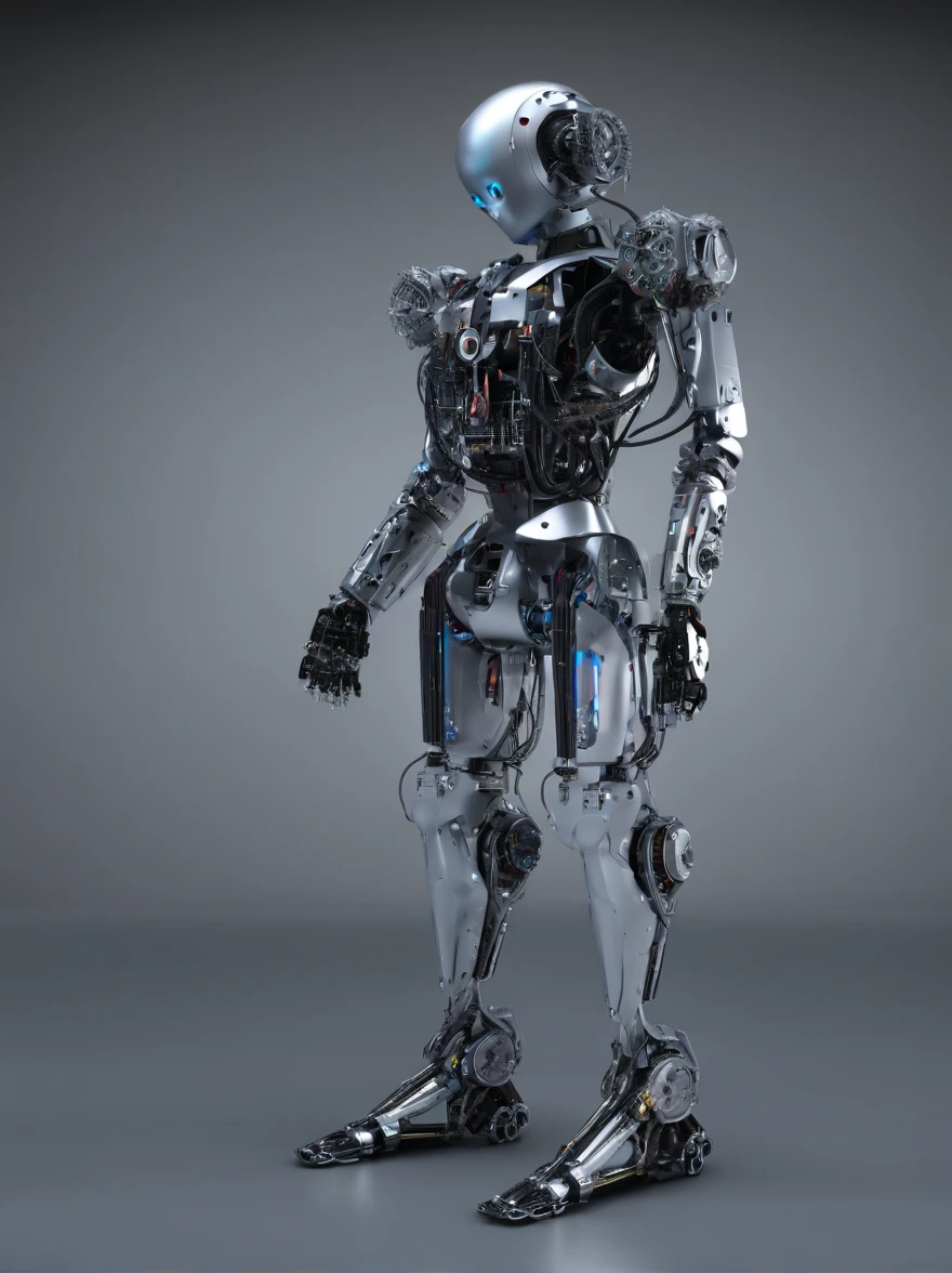 Create a complete mechanical puppet, legs and arms assembled from simulated studio equipment, a pair of headphones, neon eyes, Charming face