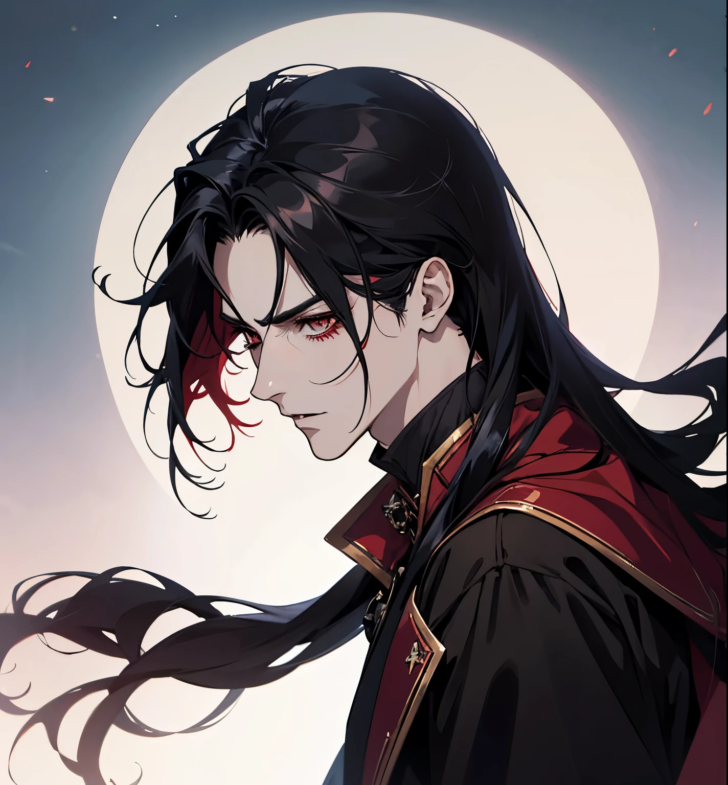 Anime - style image of a man with long black hair and red eyes - SeaArt AI