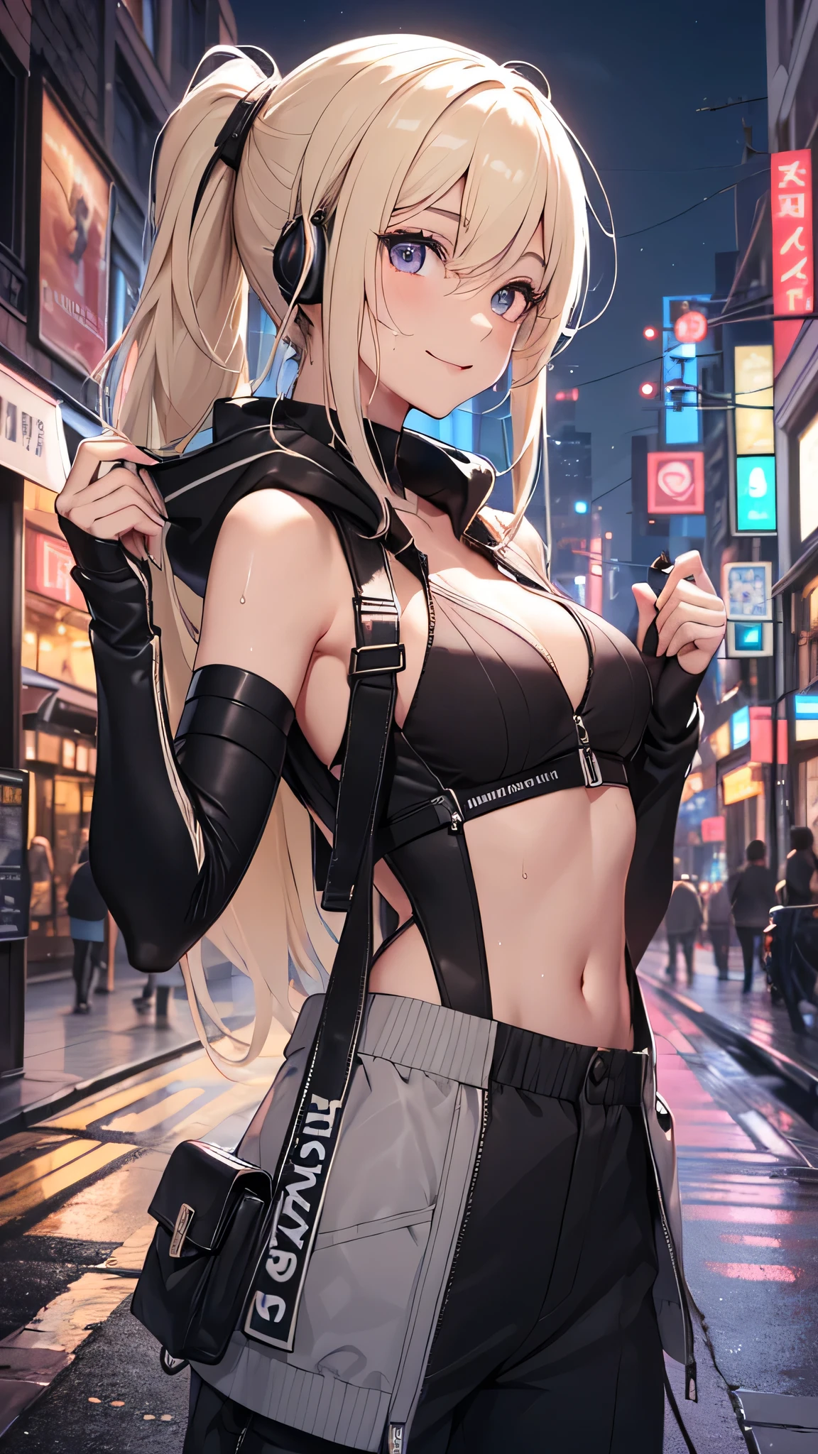 ((((Two twins girls)))), 2 sporty twins girls,(2girls:1.3),((two anime twins with extremely cute and beautiful blonde hair walking seductively down the street)),
(large breasts:1.4),saggy breasts,(((very light blonde hair:1.35, straight hair, long hair:1.4, colored inner hair,ear breathing))),((heterochromia, eye1 blue, eye2 green, perfect eyes, upturned eyes:1.3, beautiful detailed eyes, finely detailed beautiful eyes:1, big highlight on eyes:1.2)), (fat:1.2),(((lustrous skin:1.5,bright skin: 1.5,skin tanned,shiny skin,very shiny skin,shiny body,plastic glitter skin,exaggerated shiny skin))),(spider lower abdomen,narrow waist,wide hip,athletic body,inflated legs,delicate detailed fingers,detailed body,detailed arms,human hands, detailed hands),
cute,slutty,seductive,erotic,nsfw,
zettai ryouiki,revealing clothing,show skin,((sport bra an magenta print, sport mini-short,visible thong straps)),(wearing a sport outfit:1.3,sport clothes,semi-naked,with little clothing,),(detailed outfit,detailed clothes),
(dynamic pose:1.0), embarrassed, centered, scale to fit dimensions, Rule of thirds,
outdoors, ((night view)), (cyberpunk night street Background: 1.5,dark sky,alleyway,lonely alley,thick clouds, detailed background:1.25),
(best quality), (high resolution), (sharp focus), (ultra detailed), (extremely detailed), (extremely high quality artwork), 8k_wallpaper, (extremely detailed CG 8k),(very fine 8K CG), ((hyper super ultra detailed perfect piece)), flawless, (((masterpiece))), illustration, vibrant colors, (intricate), High contrast, Selective lighting, Double exposure, HDR (High Dynamic Range), Post-processing, Background blur,