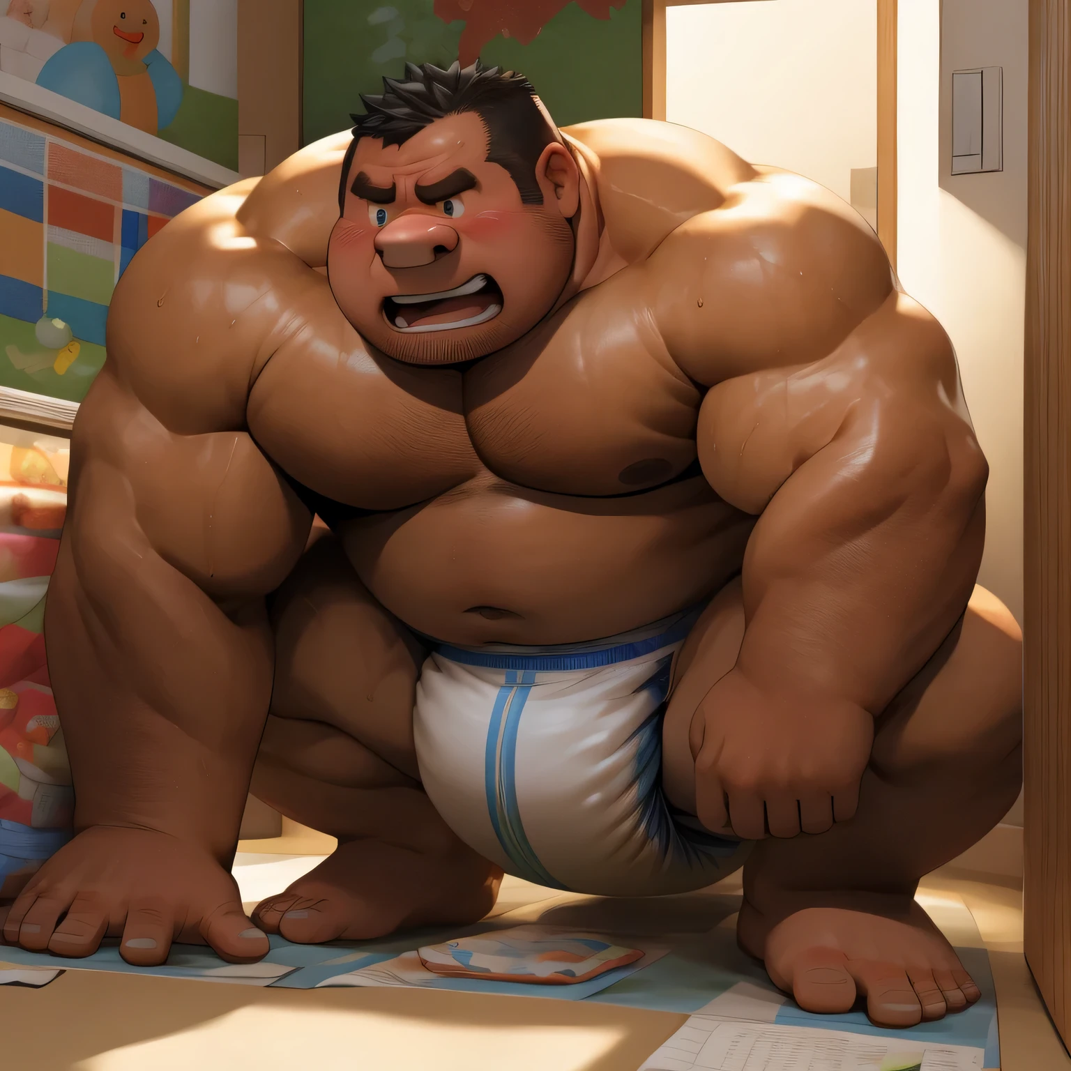 masterpiece, highest quality, At 32K, perfect fingers, very detailed, photo-realistic, the fat man is a cruel prisoner, retarded, human, the 50s in Japan, (obesity: 0.5), fatty muscle, bowl leg, disappointment, I was incontinent, the 50s, Children check diapers, waddle, There is a small puddle under him, I was incontinent, naked, short legs, bowl leg, spread your legs, wear white cloth diapers, white diaper without pattern, pampers, nakedのお腹, naked足, naked足, nakedの靴底, 上半身naked, wide forehead and short thin hair, A man with a big face and stubble, naked足, nakedの靴底, shy, sob, Drool, round face, vapor, alone, I enter a nursery school, but the children look down on me., he was surrounded by children, his ass is wet, naked足, big ass, he is scolded by the children, white diaper, he was surrounded by children, sob, wear white cloth diapers, 上半身naked, There is a small puddle under him, I enter a nursery school, but the children look down on me., big ass, sob, he crawls to the children, on all fours