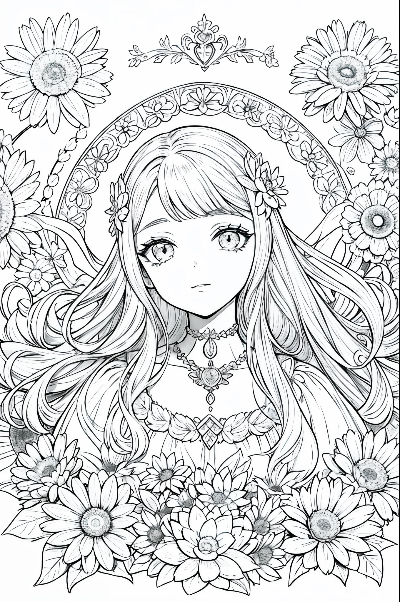 obra prima, superlativo, Bruxa jovem bonita, female , somente, Dia das Bruxas bonito , fundo do desenho da linha da flor, fundo branco, monocromatic, Desenho de linhas, ((esquete)), assustador, Gato branco com olhos brancos, Olhos brancos