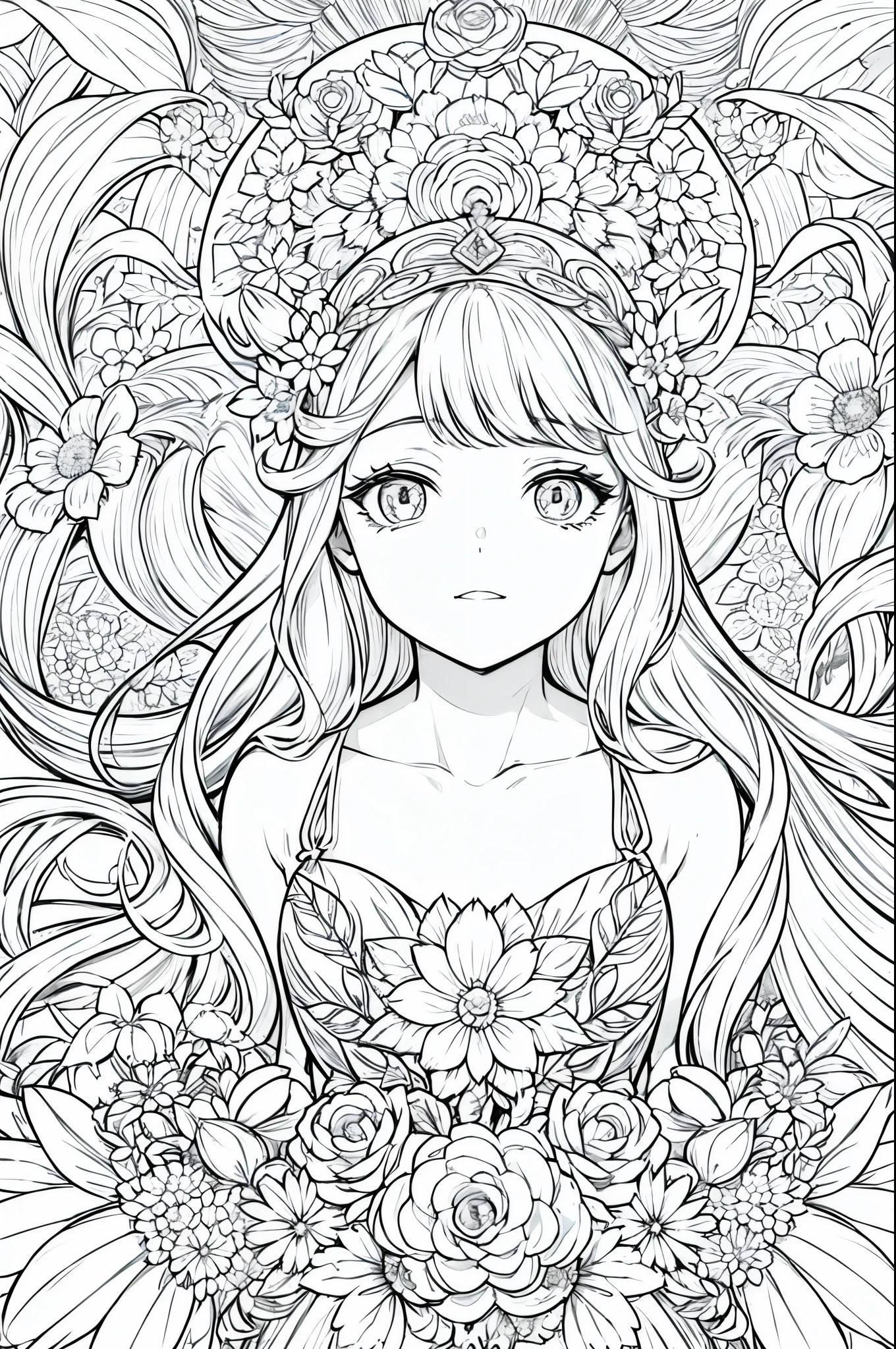 obra prima, superlativo, Bruxa jovem bonita, female , somente, Dia das Bruxas bonito , fundo do desenho da linha da flor, fundo branco, monocromatic, Desenho de linhas, ((esquete)), assustador, Gato branco com olhos brancos, Olhos brancos