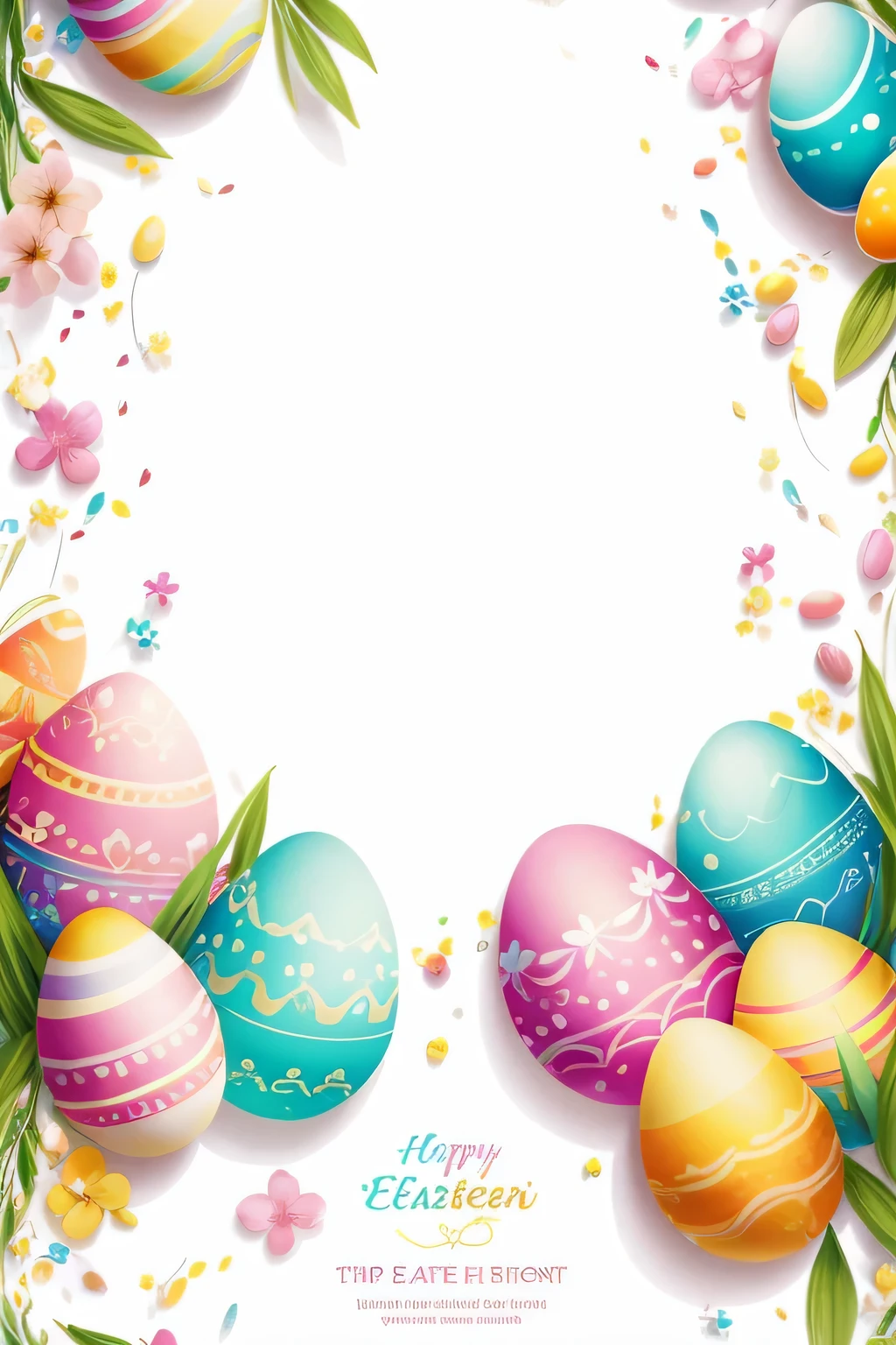 A promotional design poster for an Easter egg hunt for children, featuring an attractive central white space for writing, immersed in the fantastic colors of Easter. Este vibrante, Whimsical artwork invites young imaginations to fill in the details, adding excitement and anticipation to the joyous Easter holiday event. Detalhado e meticulosamente elaborado, Each element of this high-definition poster radiates the beauty and charm of the season, making it an official masterpiece and a high-quality addition to any Easter celebration promotion.
