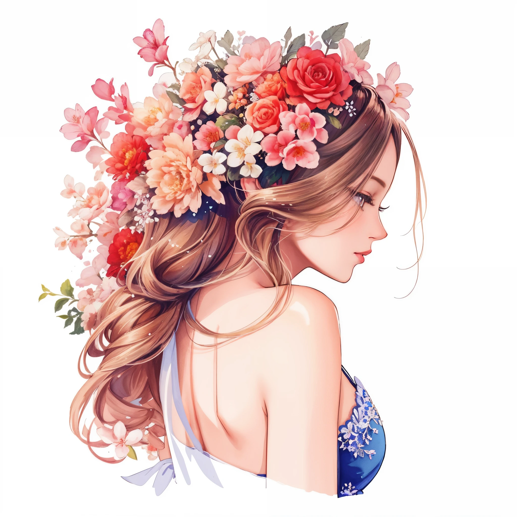 Es gibt eine Frau mit einer Blumenkrone auf dem Kopf, exquisite digitale Illustration, a beautiful artwork illustration, malerische Illustration, Aquarell digitale Malerei, im Stil der digitalen Illustration, Digitale Kunstmalerei, Beautiful digital artwork, im Stil der digitalen Malerei, digitaler Malstil, elegante digitale Malerei, beautiful art uhd 4 k, beautiful gorgeous digital art, jen bartel, blonde Haare