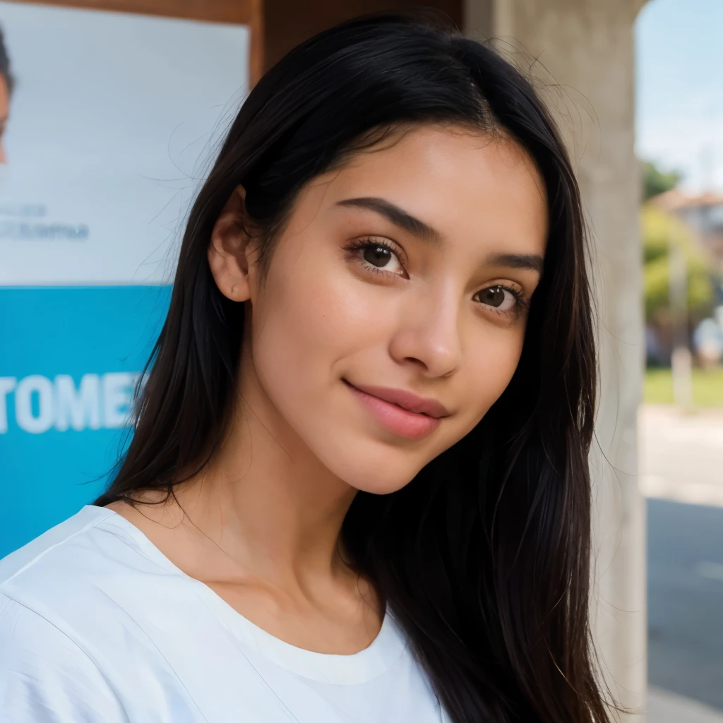 mujer muy joven, sonrisa perfecta, dientes blancos, medio chino, pelo negro, piel blanca perfecta, pelo largo, fotorrealista, cogiendo un libro, Mejor calidad, hiper detallado, middle escuela student, mujer hermosa, foto autofoto, parte superior del cuerpo, solo, vistiendo casual, estudiando, Mirando al espectador, textura de la piel, film grain, de cerca, ultra high resolution, Mejor sombra, CRUDO, LUT de Instagram