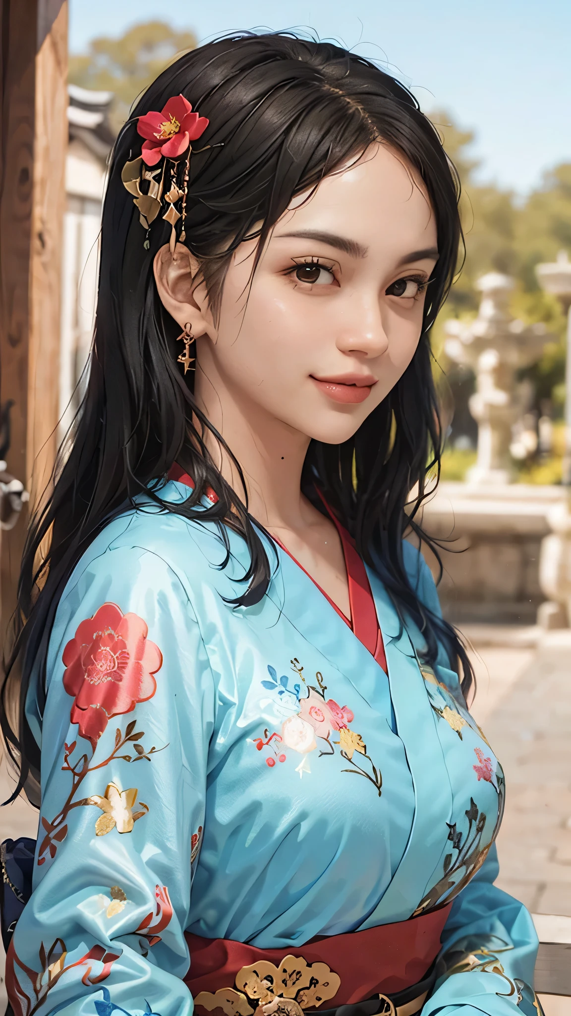 (masterpiece, top quality, best quality, official art, beautiful and aesthetic:1.2), (1girl(Smiling)),elaborate costume(Luxurious Japan kimono(Colorful kimono(detailed embroidery))), extreme detailed,(Fractal art),colorful,highest detailed,Mandala in the background
