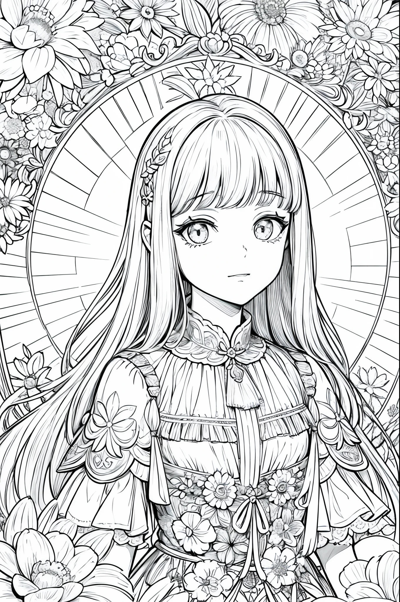 obra prima, superlativo, Bruxa jovem bonita, female , somente, Dia das Bruxas bonito , fundo do desenho da linha da flor, fundo branco, monocromatic, Desenho de linhas, ((esquete)), assustador, Gato branco com olhos brancos, Olhos brancos