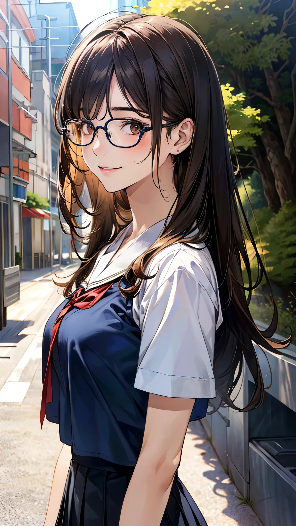 Anime girl with glasses and a hat sitting on a bench, Marin Kitagawa Fanart, Cute girl anime visuals, Misato Katsuragi, As an anime character, Anime Moe Art Style, magic , safebooru anime images, y 2 k cutecore crowncore, Short full body portrait!, megumu okada