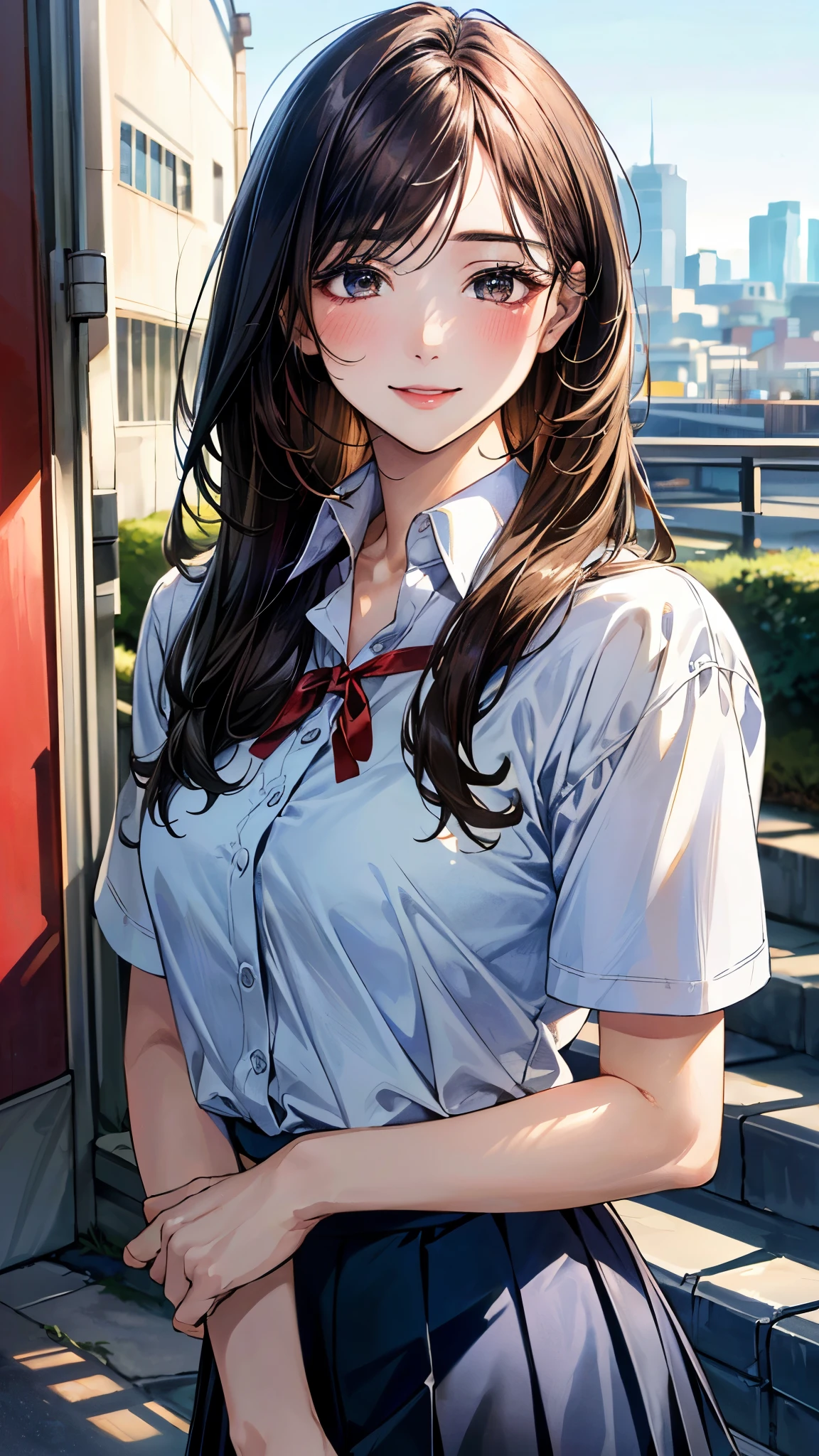 (masterpiece:1.2, Highest quality), (Realistic, photoRealistic:1.4), Beautiful illustrations,
View your viewers, whole body, Front view:0.6,
1 Girl, Japanese, high School girl, (Long Hair:1.5), Hair fluttering, (Half Up, Half Updo), bangs, Hair between the eyes, Large Breasts:0.8,
Beautiful Hair, Beautiful Face, Beautiful attention to detail, Beautiful clavicle, Beautiful body, Beautiful breasts, Beautiful thighs, Beautiful feet, Beautiful fingers,
(Beautiful views), , School,
((Collared short-sleeved shirt, White shirt, , Grey plaid pleated skirt, Blue checked bow tie)), White panties,
(Are standing, , Lift up your skirt, Grab the hem of the skirt, Place your hand on your chest, Place your hands between your legs),
blush, ,