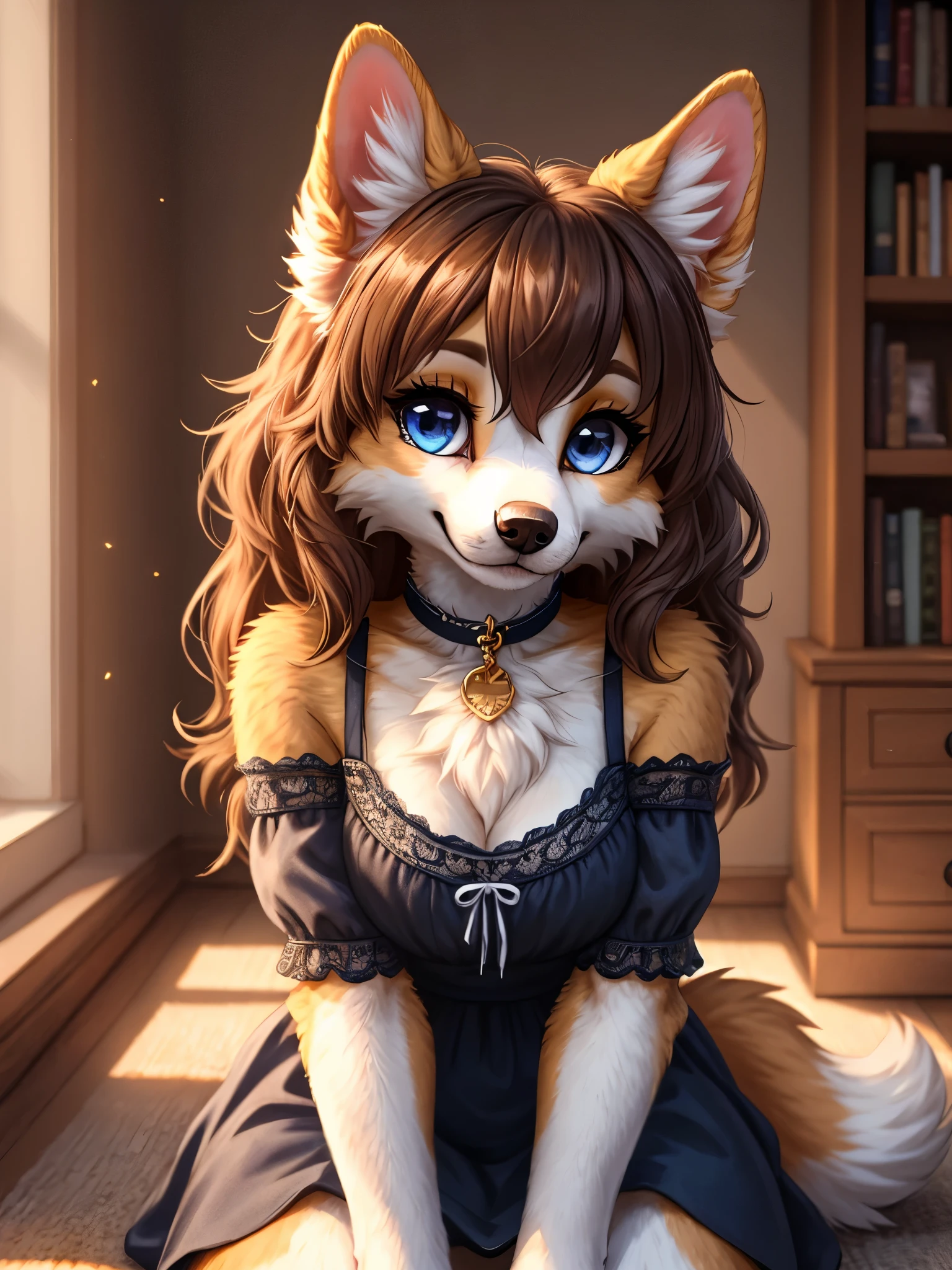 UHD 8k, HDR+, cute female [dog:1], intricately detailed,