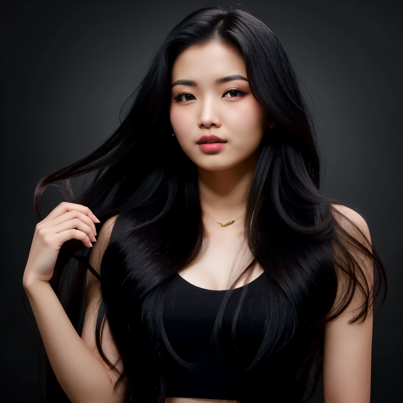 arafed asian woman with long black hair posing for a picture,