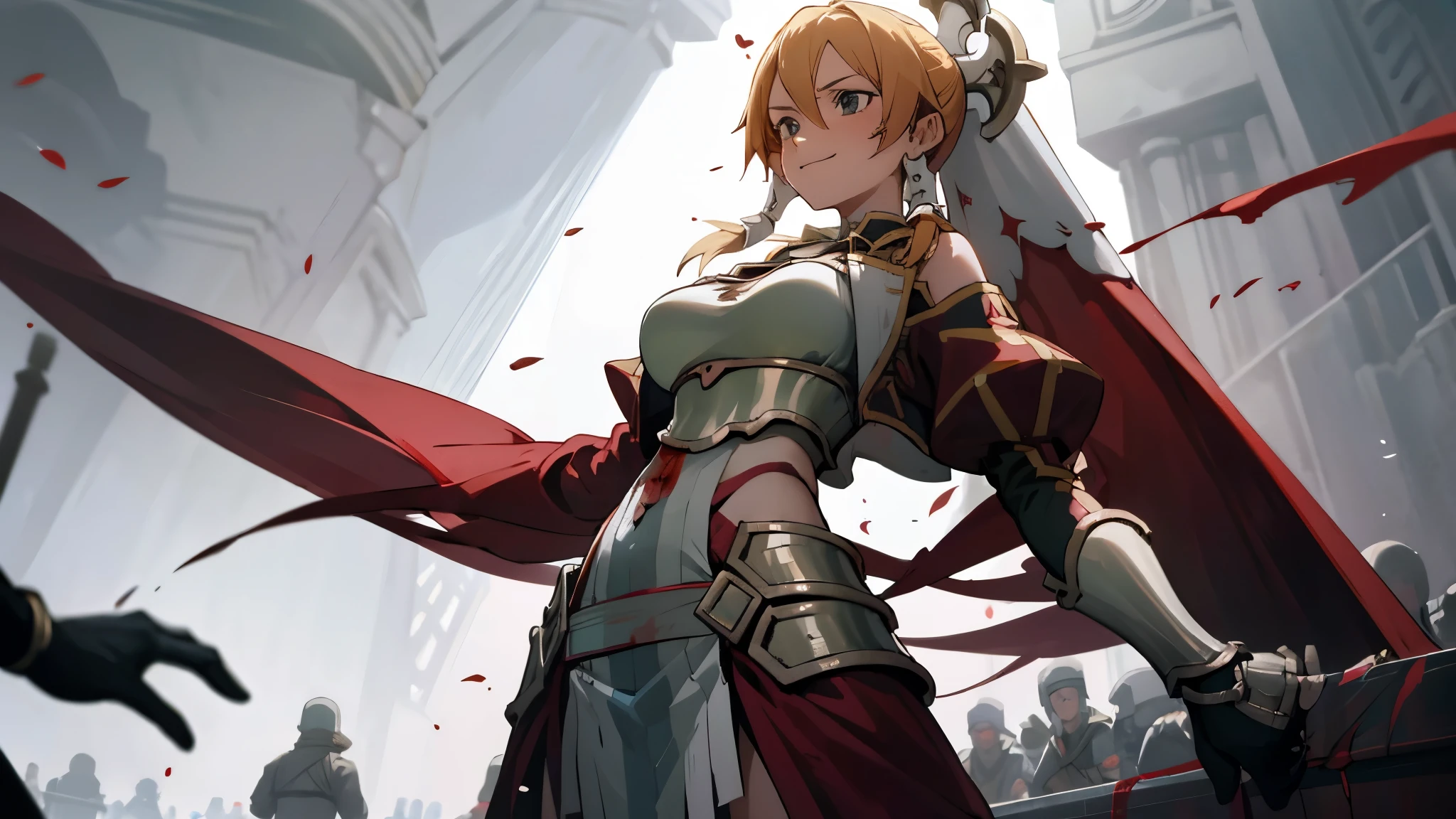 girl, slaughter, one to many, belly button, big breasts, femdom, slaughter the enemies, Blood return, Blood on the body, Blood on the armor, Blood on the belly button, Blood on the stomach, Blood on the breasts, provocation, tall, long sword, slashing sword, splashing blood, tall, Blood, gun, knife, sword, war, underwear, kill, Behead, shot from below, sensual, Blood on the breasts, smile, miscellaneous soldiers