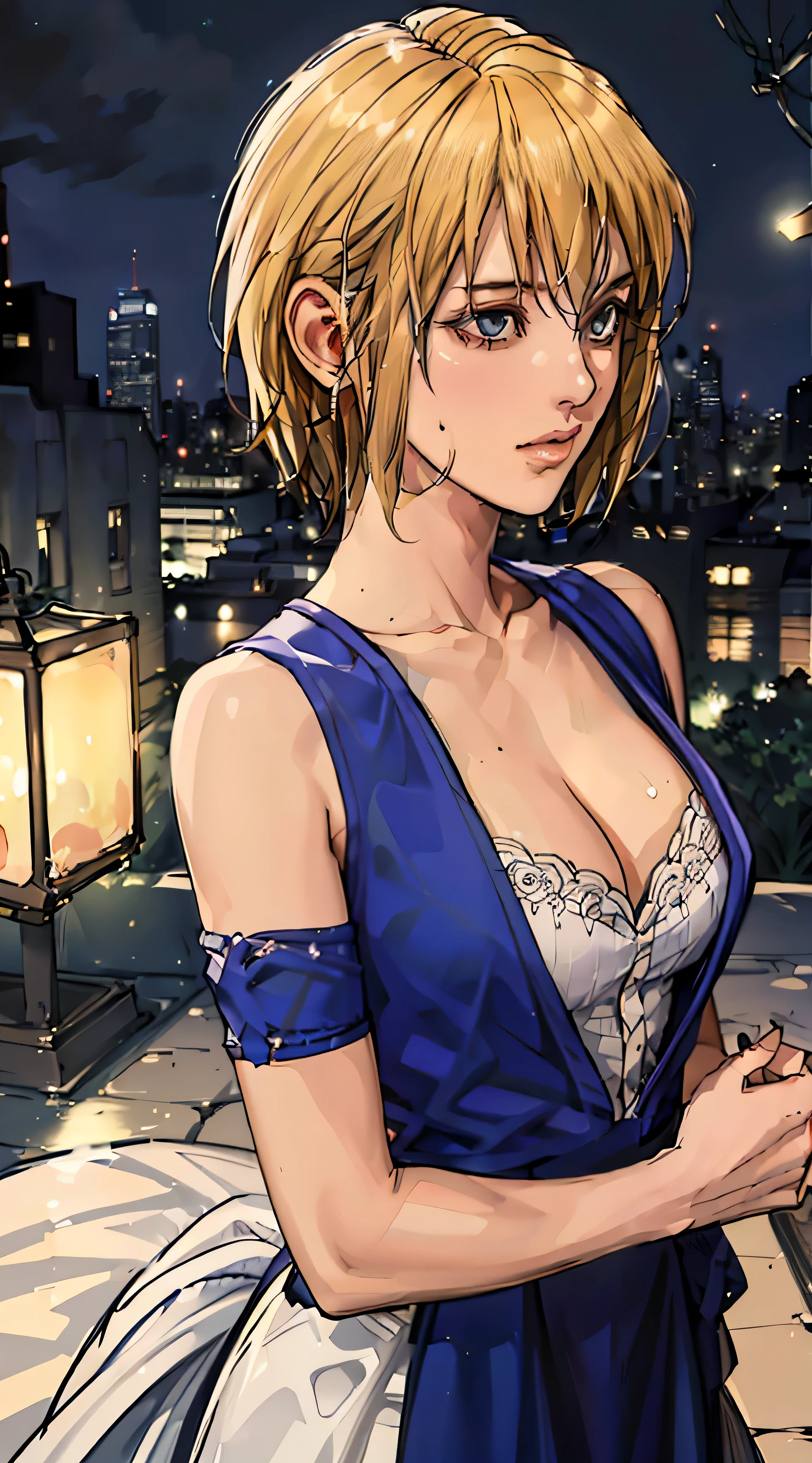 ((((masterpiece, highest quality, High resolution)))), High definition 8K, Beautiful girl with slender body, (ultra hd, Super detailed, very detailed, very realistic, surreal, realistic pictures), (1 girl:1.5), (realistic white hair), short wavy hair, bob cut, scarlet eyes, cleavage, (dynamic pose), towards the camera, light smile, parted lips, (beautiful and detailed face, fine and beautiful eyes) blush, light smile, shine, thighs, bare shoulders, clavicle, tight waist, cleavage, Bedroom, night, night light, (Wedding dress, bridal veil, bridal garter),huge breasts,kurapika,tears,crying face
