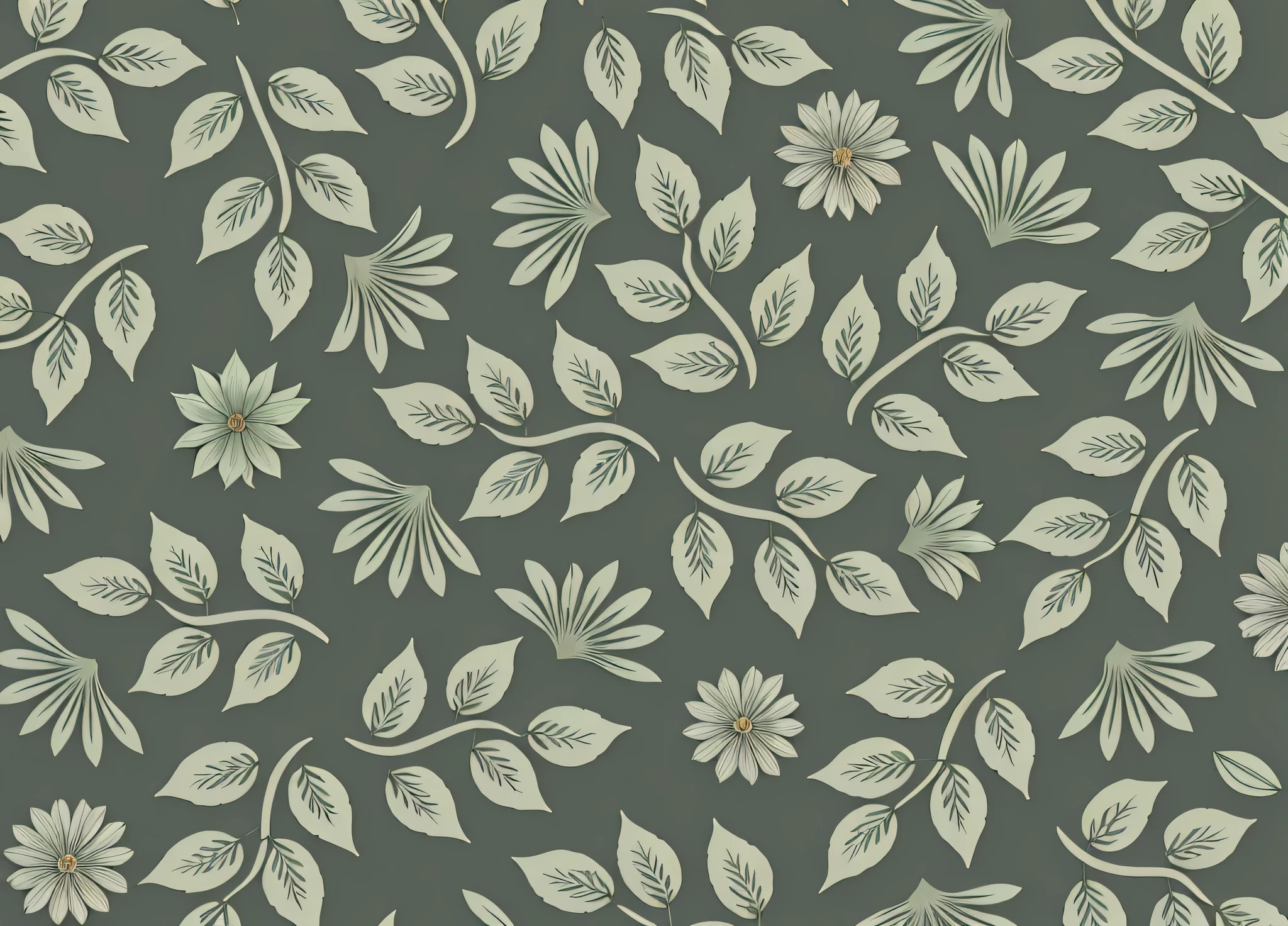 a close up of a pattern of leaves and flowers on a gray background, fantasy flowers and leaves, dark flower pattern wallpaper, flowers and foliage, lush garden leaves and flowers, seamless pattern design, wallpaper design, floral pattern, flower background, twisting leaves, repeating pattern. seamless, background natural flower, dark green leaves, wallpaper pattern, smooth organic pattern, plant patterns
