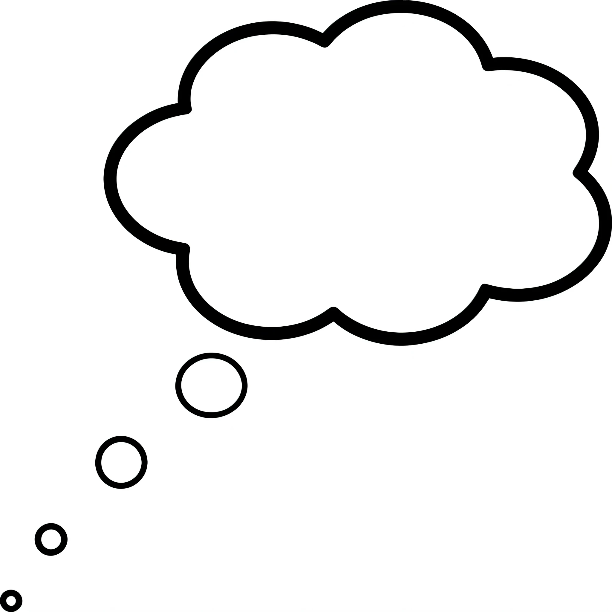 a black and white picture of a thought bubble with a thought bubble, thoughtful, svg comic style, thoughts, logo without text, svg vector art, thoughtful ), soap bubble mind, clipart, svg art, thinking pose, high quality image”, [ bubbles, speech bubbles, white cloud, black and white vector art, minimalist svg, minimalist logo without text