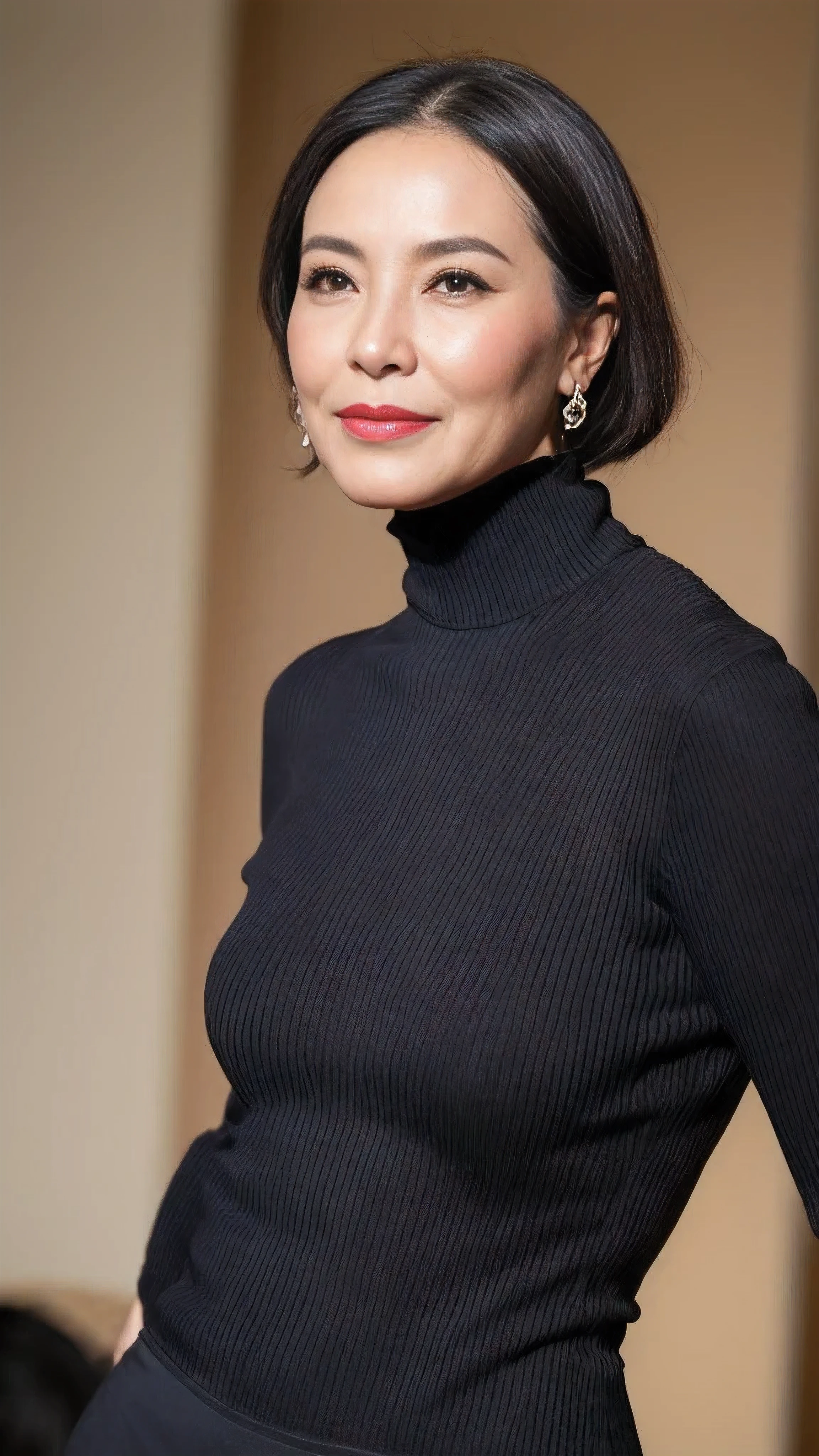 (whole body:1.3), (ultimate beauty), (fat goddess), gravure printing, best quality, super detailed, lifelike, Skin is super delicate, perfect anatomy, 65 years old, big breasts, Mature housewife, attractive, a sexy, Fair complexion, (No cleavage),thigh, cosmetic, (lipstick: 1.1), (Eyeliner: 1.2), mascara, eye shadow,Outdoor sports, earrings, necklace, black pantyhose, Wrinkles at the corners of the eyes, oral wrinkles,turtleneck knitted bodycon skirt