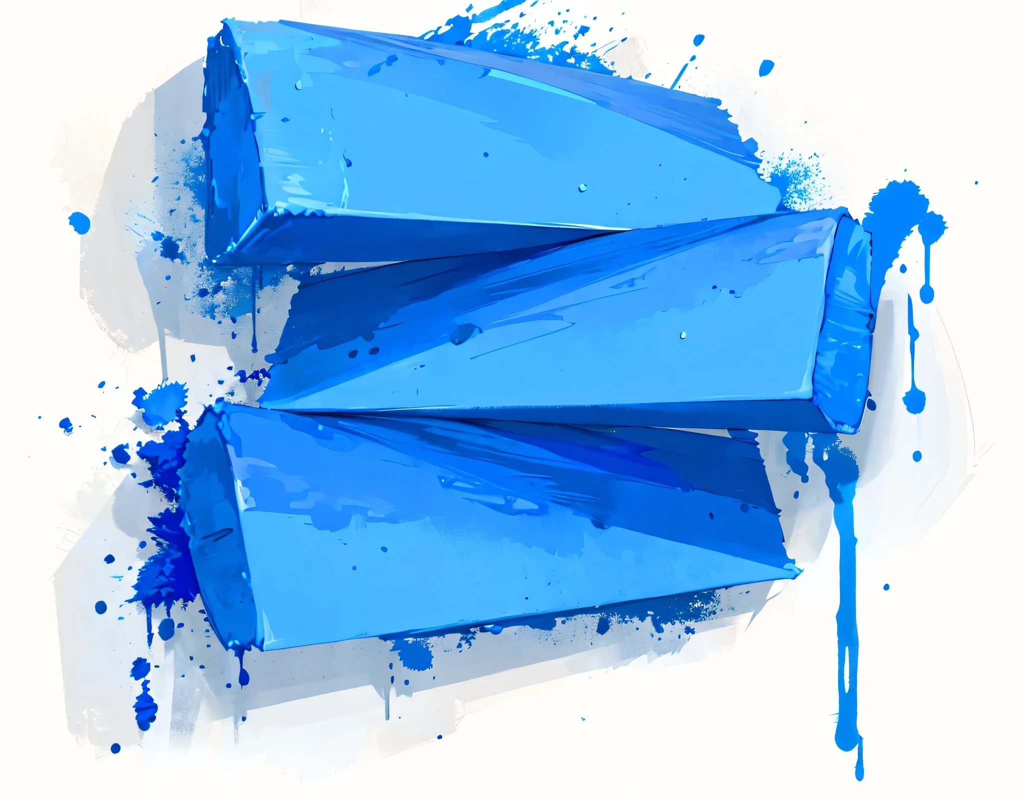 a close up of a blue paper with paint splatters on it, blue colour splash, blue paint splash, blue paint on top, blue colored, blue drips, blue color bleed, style of mirror\'s edge, stylized layered shapes, multi layered thick brush marks, vector design, vector graphics with clean lines, splatter, geometric dripped ink background