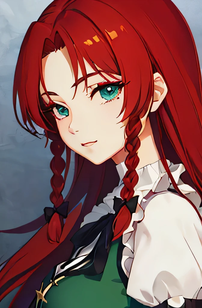 (Unity 16K 壁紙, table top, highest quality, super detailed, Highly detailed CG, cinematic lighting, be familiar with, detailed and beautiful eyes, alone), phon_Mayrin_East, Anime girl with red hair and green dress holding a knife, Character portrait inspired by Yunobu Nishikawa, pixiv, shin hanga, marin kitagawa fanart, makeup gremory, Cute anime wife in a nice dress, long hair anime girl, Kushart Krenz Key Art Feminine, Zerochan Art,  wearing a dress