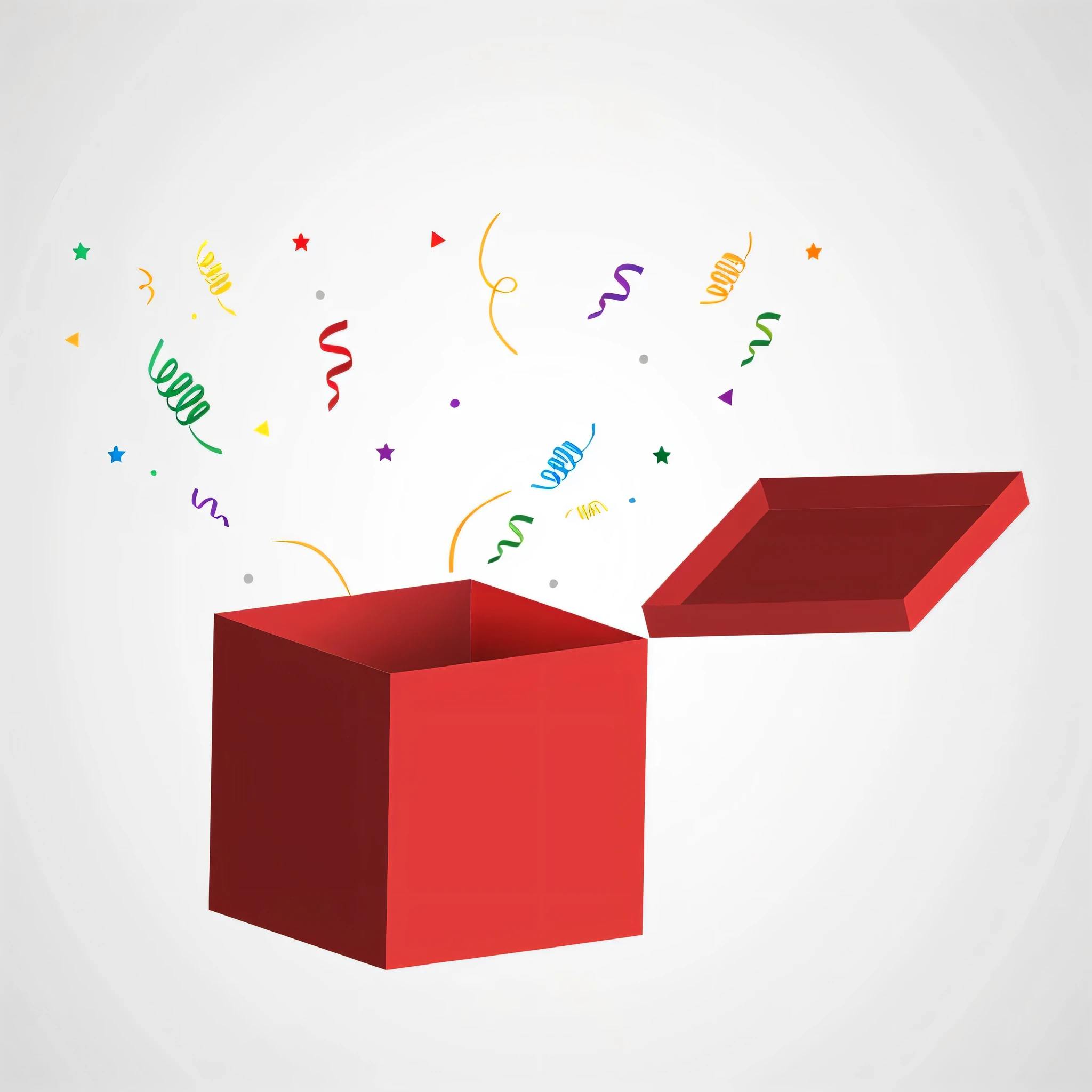 there is a red box with a black ball inside of it, inside its box, particles are flying, loot box, very very happy!, on a gray background, celebration, an escape room in a small, explosion of data fragments, solid object in a void, exciting illustration, broken toys are scattered around, very excited, coming out of a black hole