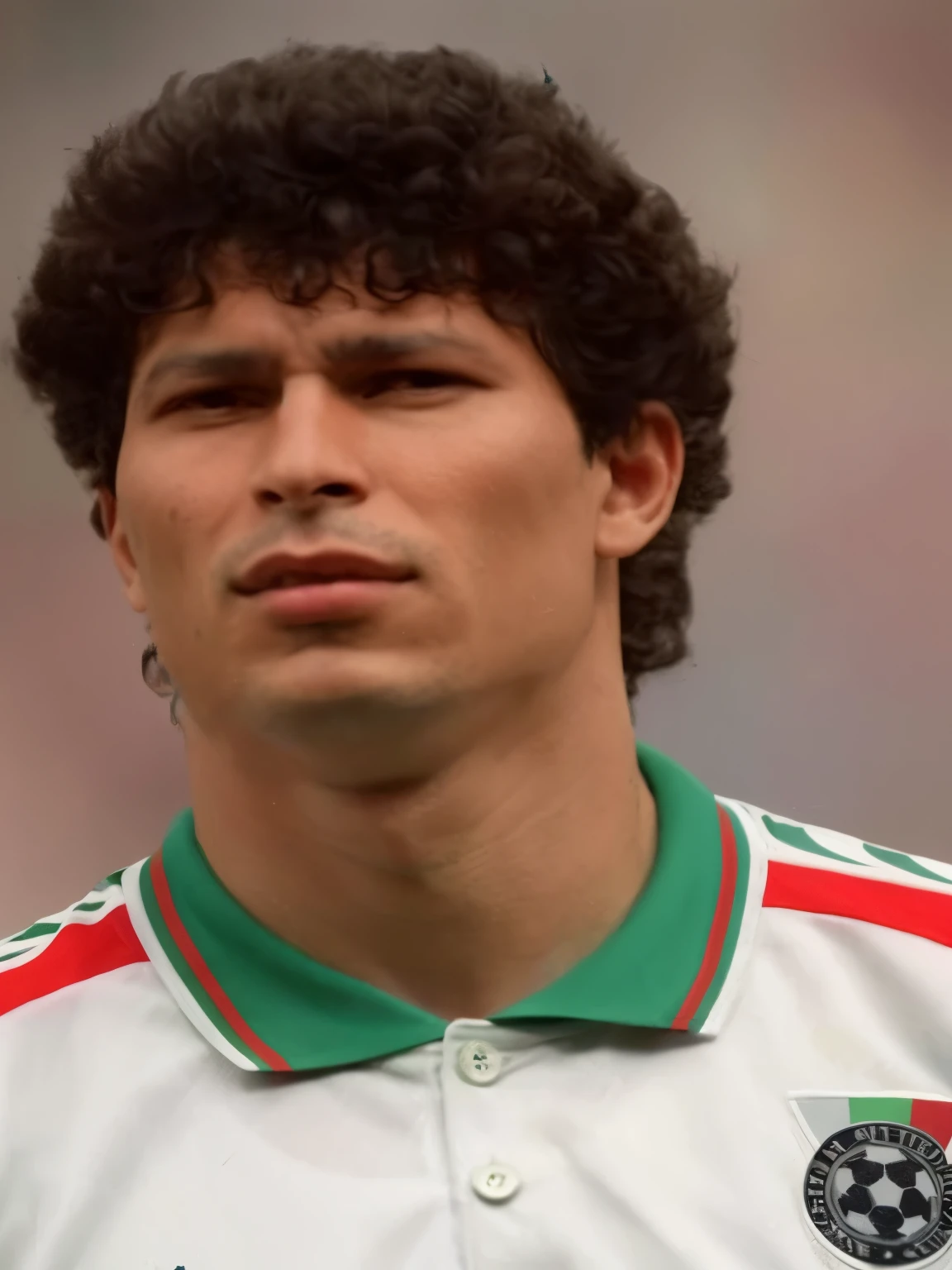arafed man with curly hair and a green and white shirt, ronaldo luis nazario de lima, inspired by Joaquín Torres García, diego 5, ronaldo fenomeno, ricardo milos, roberto benardi, carlos samuel araya, ronaldo luis nazario da lima, gorrilaz, mario martinez, luiz escanuela, julio lacerda