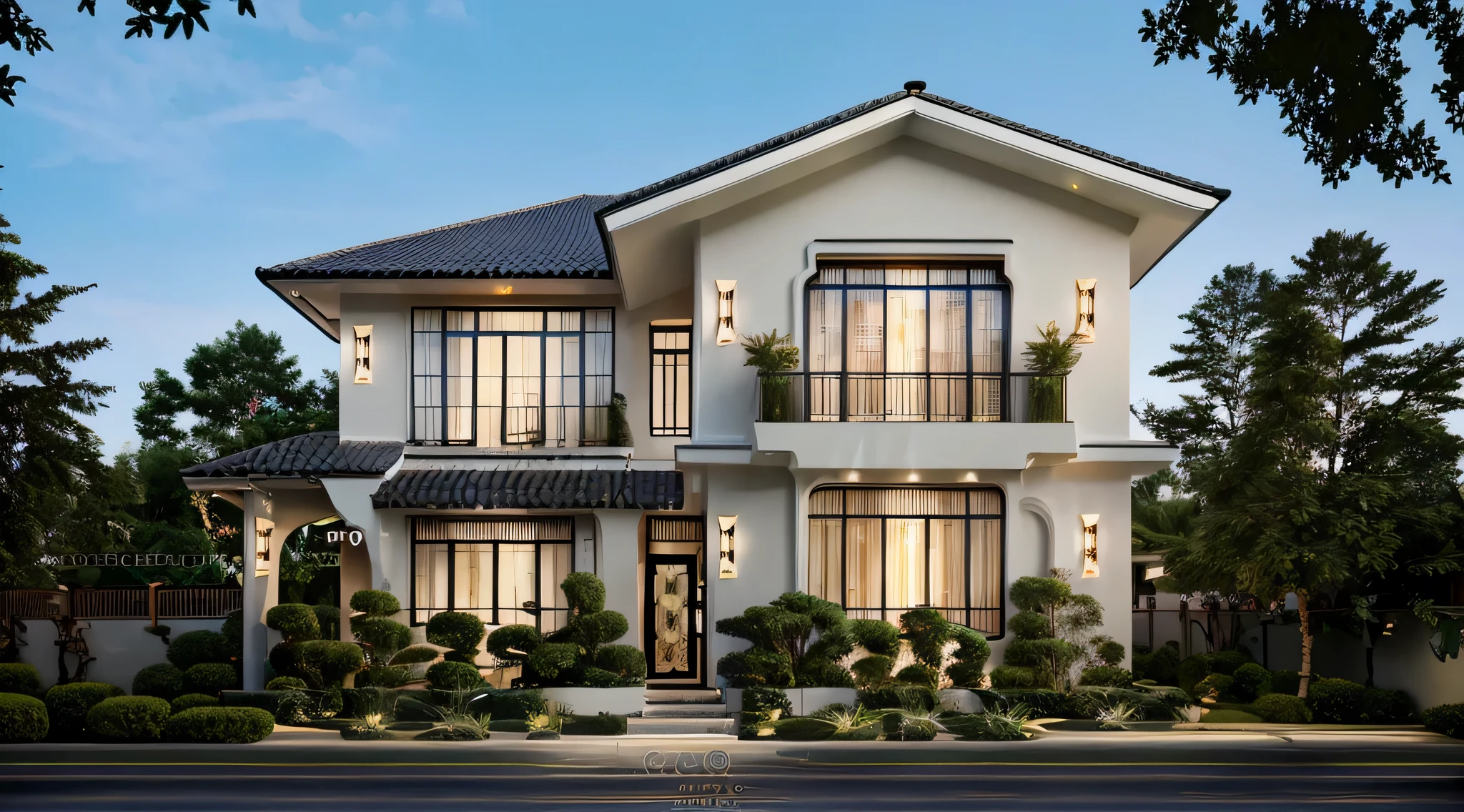 (Townhouse in city ,close houses and trees), (indochine style architecture) daylight ( best quality) ((high solution)) ,(( photo realistic)) ,warm light,  soft lighting, warm atmosphere,high Resolution, hyper detailed,4k ,vray render, octane render, hyper realistic, photography expert ,exterior design , professional photography, exterior photography,wide-angle shot , ultra detail , high Resolution , full frame, full body