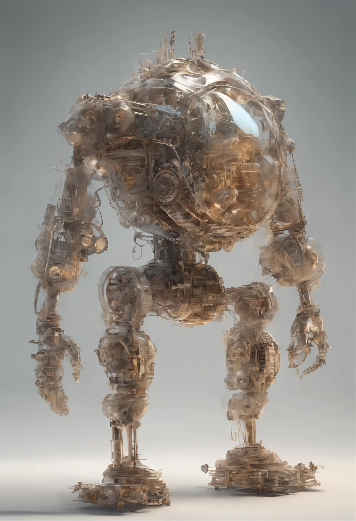 best quality, 32k, RAW photo, incredibly absurdres, extremely detailed, delicate texture, mechanical puppet made of many layers of gears, translucent anatomy diagram body, light emitting diode