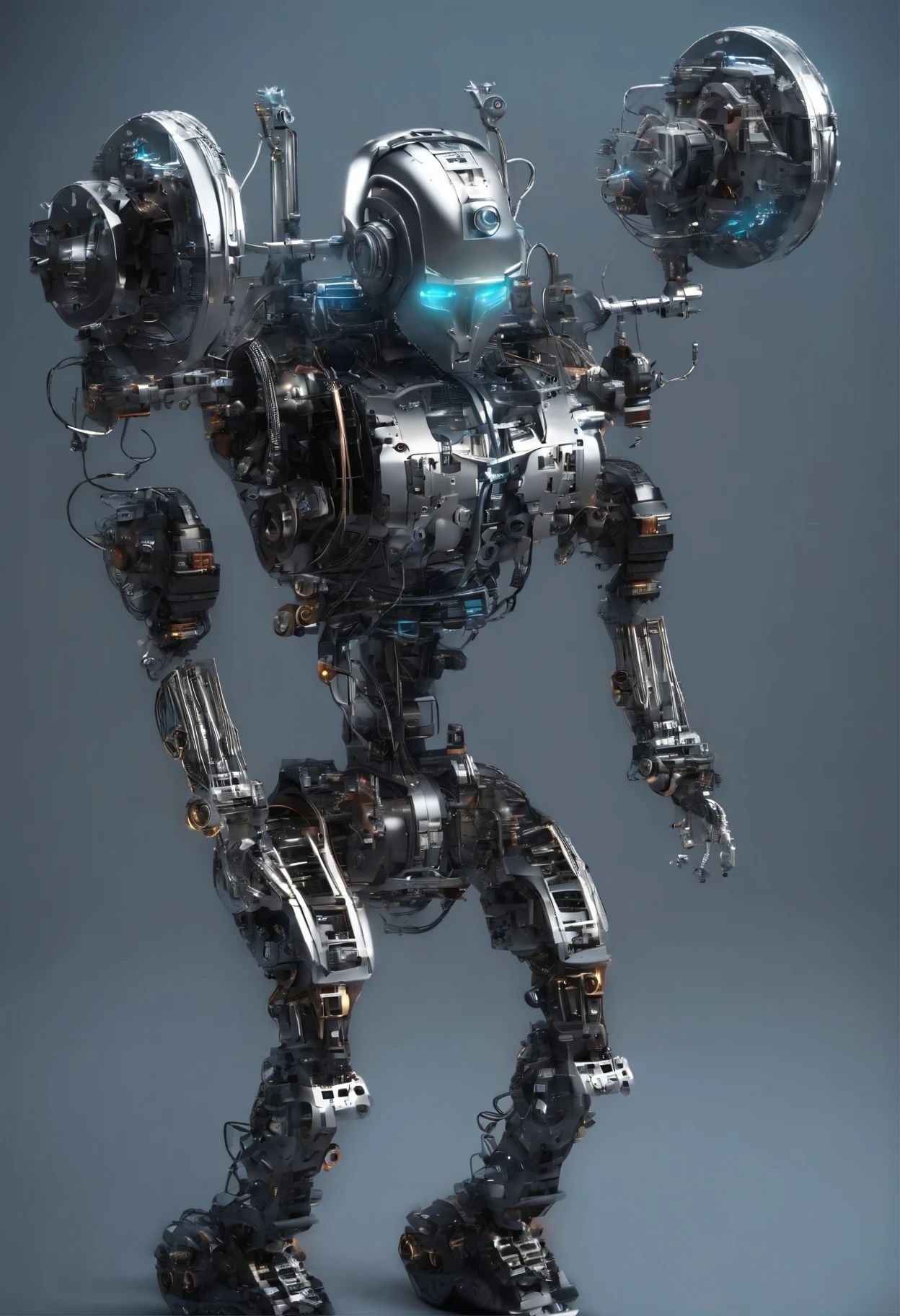 best quality, 32k, RAW photo, incredibly absurdres, extremely detailed, delicate texture, mechanical puppet made of many layers of gears, translucent anatomy diagram body, light emitting diode