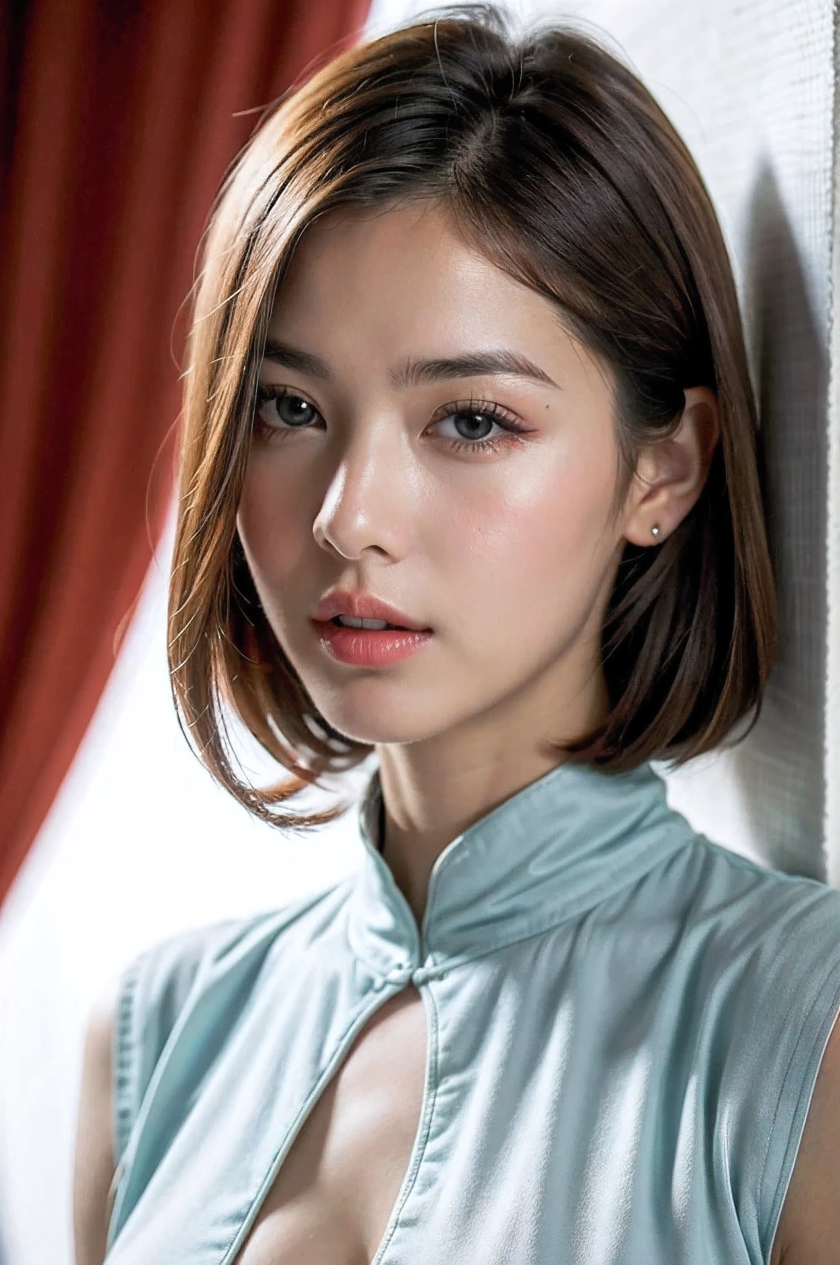 woman, beautiful顔, perfection face, blue eyes fully blacK hair, pale white sKin, small smile, sexy, perfection, Face zoom in, close to face shoot fully white bacKground wall, emerald, highest quality, detailed, Canon EOS 80D Photo, Tall face, indoor,
(1 girl), up hairstyle, very cute face, wonderful face and eyes, (非常にdetailedな eyes, 非常にdetailedな face), Fresh, very beautiful appearance, (surreal, High resolution), (highest quality:1.4), (hyper quality), Authentic sKin texture, RAW photo, (realistic, Photoreal:1.37), 非常にdetailedな, professional photography, 32K sexy female models , huge breasts, blue eyes, twintails blonde hair ,gold jewelry, High resolutionであり , Upper body, No bacKground, studio lightning , She is wearing a lime green latex cheongsam.、 K, 4K, studio lighting, realisticdetailedな, beautiful, niKon 70-200mm f/2.8G, physically satisfied, blacK leather victoria secrets, blonde hair, high heels, robe