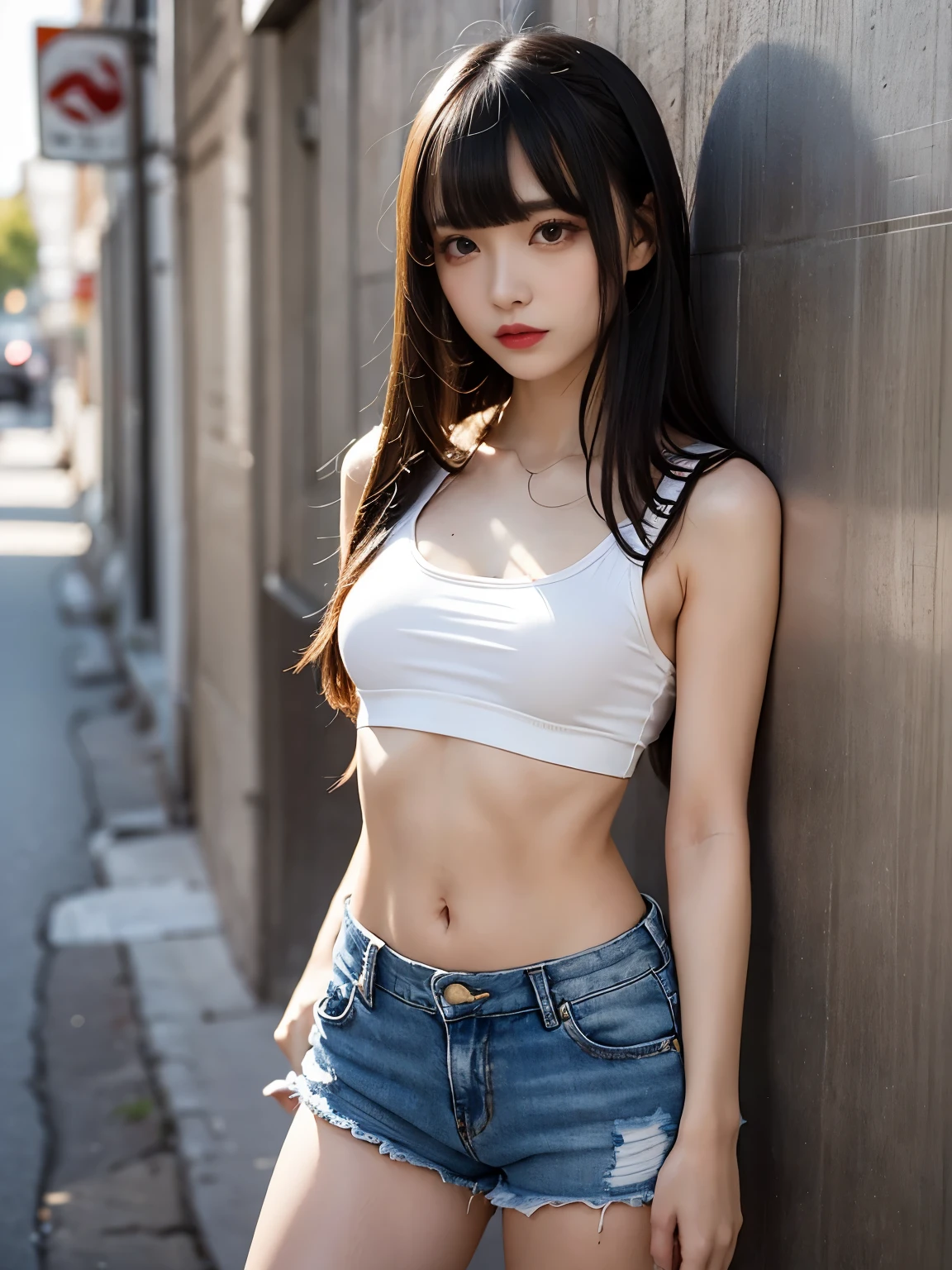 Best quality, RAW-фотографии, photorealistic, Face, Incredibly ridiculous beautiful girl , Cute, long hair, depth of field, a high resolution, back view without shirt and shorts