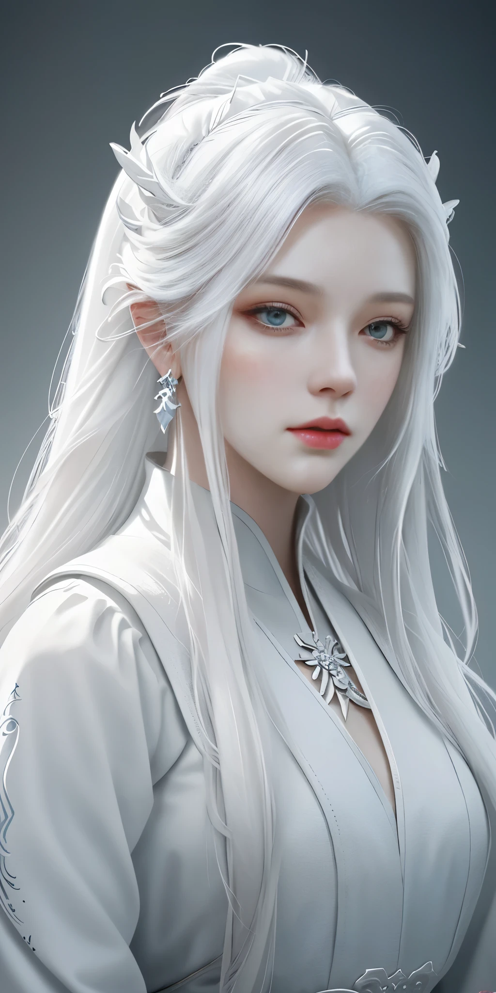 Close-up of a woman with white hair and a white mask, beautiful character drawings, Gweiz, artwork in the style of Gweiz, white haired god, by ヤン・J, magnificent exquisite character art, great character art, Written by Fan Chi, Written by Wujun Shifan, Gweiz on pixiv artstation