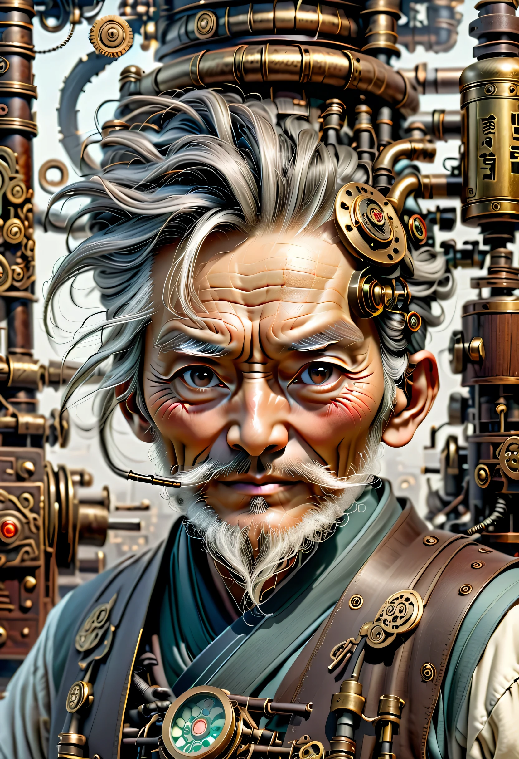 薬を販売しているImmortal,優しそうなelder,wiring,Immortal:elder:gray hair:wrinkled face:Chinese:i doubt it:The right arm of the machine,Fusion of machine and man,pharmacy background:ancient Chinese style:Medicinal herbal tar:wooden medicine cabinet,he lost part of his body in the war,Don&#39;don&#39;t hate anyone々I live with,右腕が機械になったImmortal,ancient Chinese styleの衣装,Steampunk element,Mechanically,Mechanical,intricate details,very fine,,High resolution,high quality,最high quality,clearly,Be clear,beautiful light and shadow,Three dimensions,complex configuration,mechanism,dynamic,Fusion of ancient civilization and steampunk,Be expressive,Impersonal,attractive,everyone loves him,I&#39;Iはジョークが得意で、I laugh a lot,