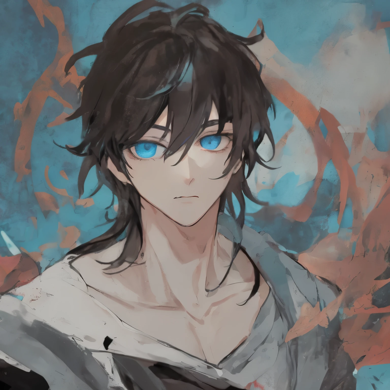 anime boy with blue eyes and black hair in a black shirt, handsome guy in demon slayer art, tall anime guy with blue eyes, anime portrait of a handsome man, anime style portrait, stunning anime face portrait, inspired by Okumura Masanobu, young anime man, beautiful anime portrait, anime boy, male anime style, demon slayer rui fanart