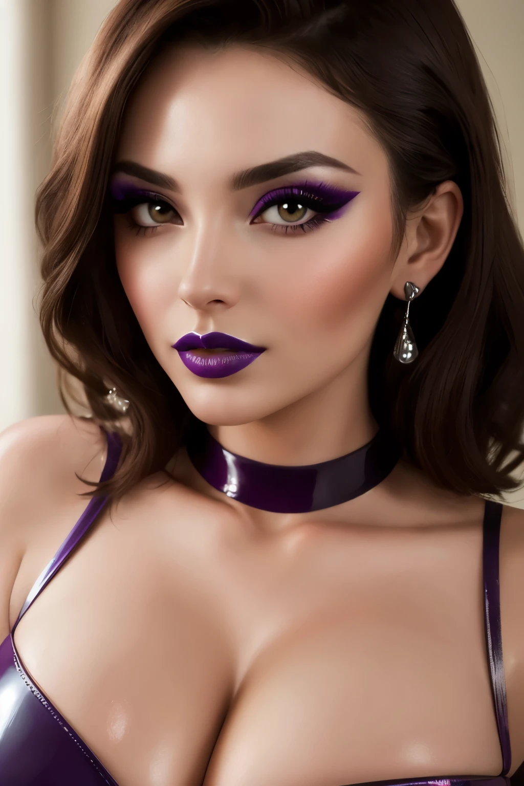 Obra maestra en HD, solo face, beautiful girl with makeup gothic, red lipstick, blue eyes , short hair with bangs style bob, looking at viewer 8k detailed perfect
