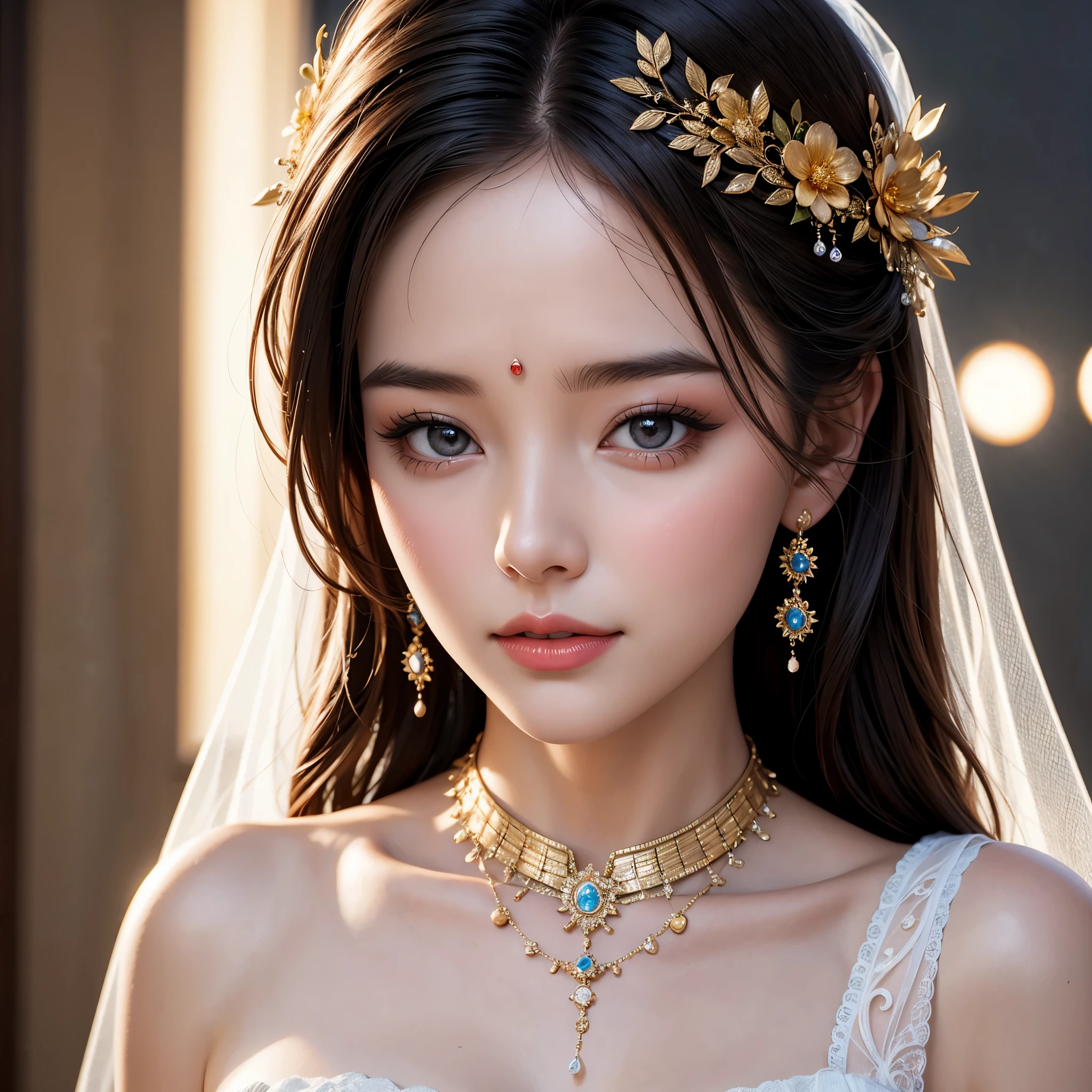best quality, masterpiece, highres, 1girl,china wedding dress,hair ornament,necklace, jewelry,Beautiful face,upon_body, tyndall effect,photorealistic, dark studio, rim lighting, two tone lighting,(high detailed skin:1.2), 8k uhd, dslr, soft lighting, high quality, volumetric lighting, candid, Photograph, high resolution, 4k, 8k, Bokeh
