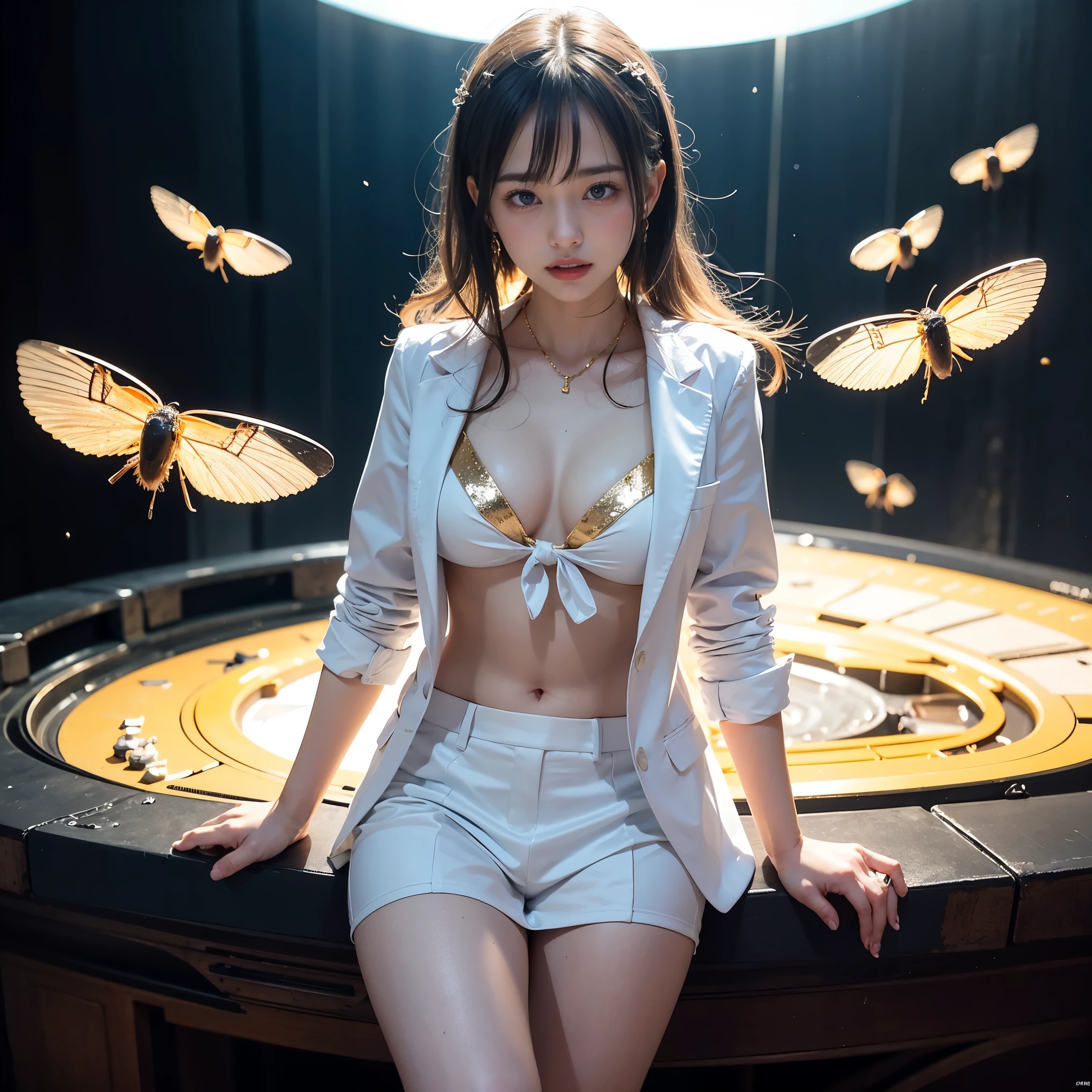 cute nipples、embarrassing、detailed face、fine hands、thin legs、(debris flies, highest quality:1.2), 8k, official art, chest、cute、wearing a suit、 planet, trending on cgstation, 太陽系外planet, official art, mar planet, Sakimi-chan, Five Fingers Photos'Main body, Full body Esbian、beauty of suit、cool look、 (masterpiece) (highest quality) (get used to it) (8k) (movie lighting) (sharp focus) (complicated)black hair、、小さいchest、laughter、incredibly stupid, (beautiful girl, cute face, turn back, gold ornaments in hair、naked、chestのクローズアップ, gardenia, Viola family, space , looking at the viewer, film grain, chromatic aberration, オッパイsharp focus, face light, dynamic lighting, cinematic lighting, get used to itな目と顔, (gray tie、1 part:1.2)