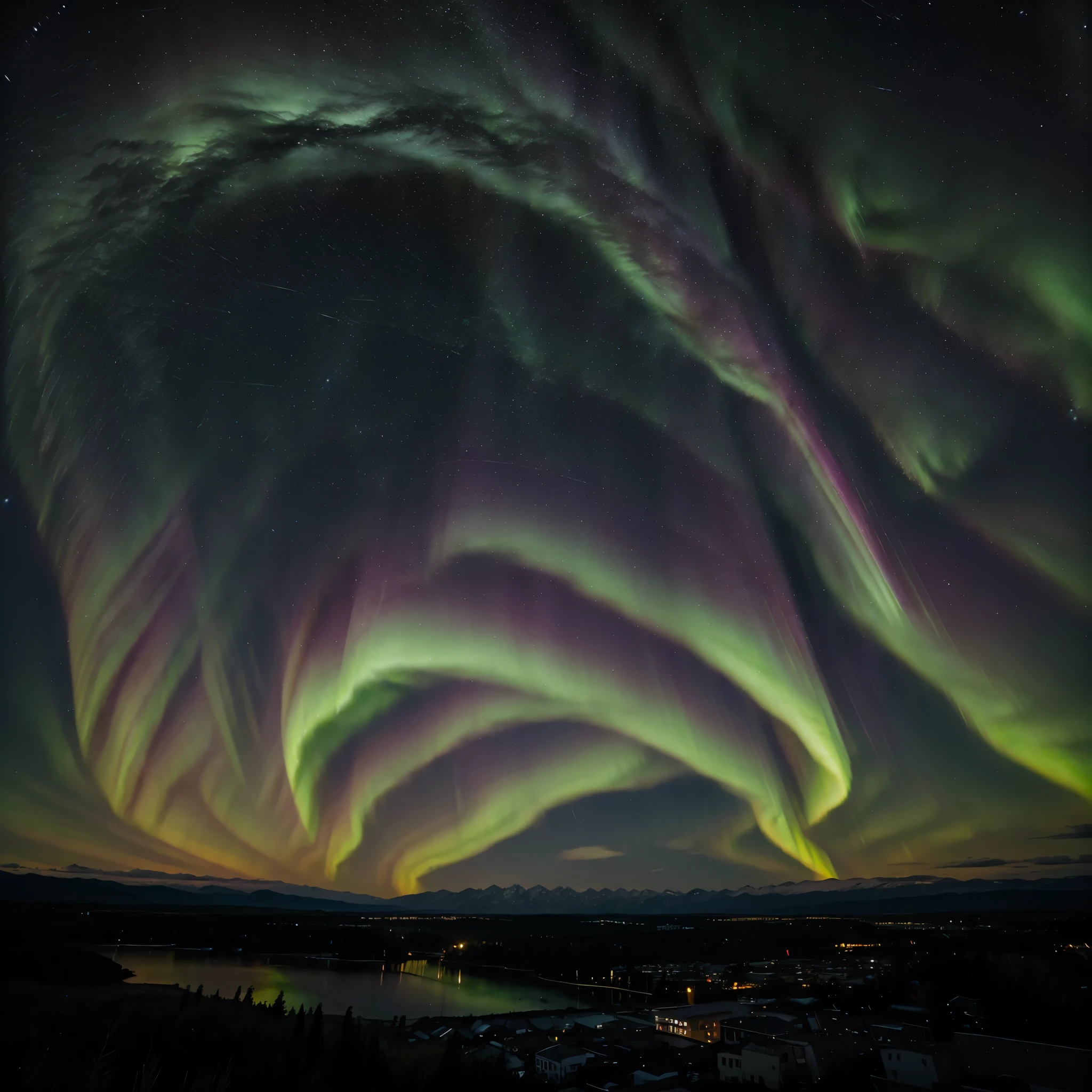 The yellow aurora night galaxy with an aesthetic view