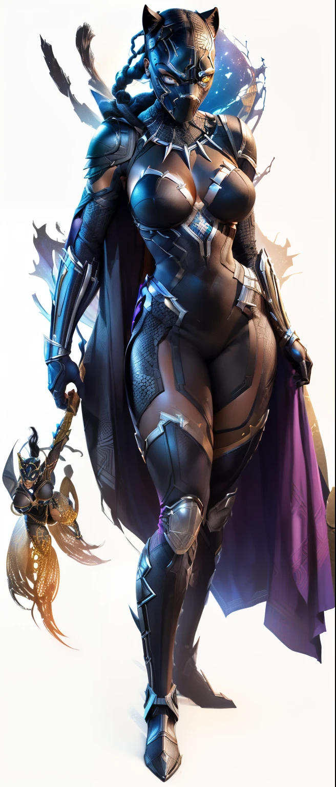 ((Marvel's Black Panther shuri, based on the costumes from the Marvel films, image based on the comics)), (work of art), (ultra detailed), cinematic, (8k resolution), (extremely detailed and technological), Expressionism painting abstract "Hyperion", Black Panther Goddess shuri, technological armor, swimsuit armor appearing pussy, epic technological image, epic posture, legendary, crouched posture with hands on the ground, flexible body, sexy spread legs. dark environment, digital painting, concept art portrait of the character, (sexy female body with curves, ((face completely covered), wearing black panther mask, sharp teeth, huge panther rushes), cat eyes glowing with energy, details in gold, impressive cleavage, very open, (extremely long and beautiful natural breasts, large, breasts popping out of the cleavage, dark nipples showing), Get close to emphasize the beautiful cleavage, close-up on sagging breasts), the panther character most beautiful and sexiest of all.
