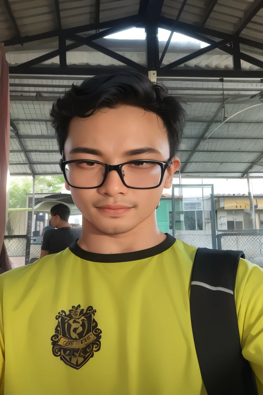 There's a man in glasses and a yellow shirt posing for a photo, Thawan Duchanee, ismail, 27 anos de idade, 23 anos, estudante, 28 anos de idade, nivanh chanthara, foto frontal, 22 anos de idade, 18 anos de idade, 29 anos, 21 anos de idade